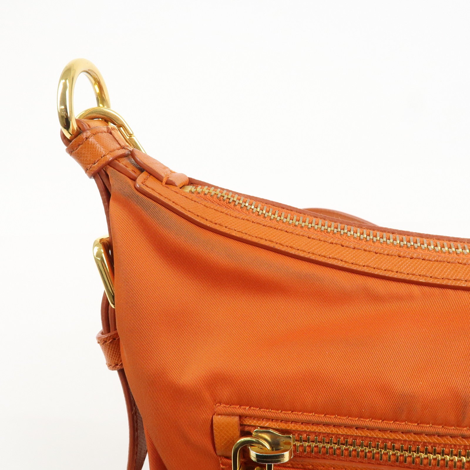 PRADA Triangle Logo Nylon Leather 2Way Shoulder Bag Orange Used