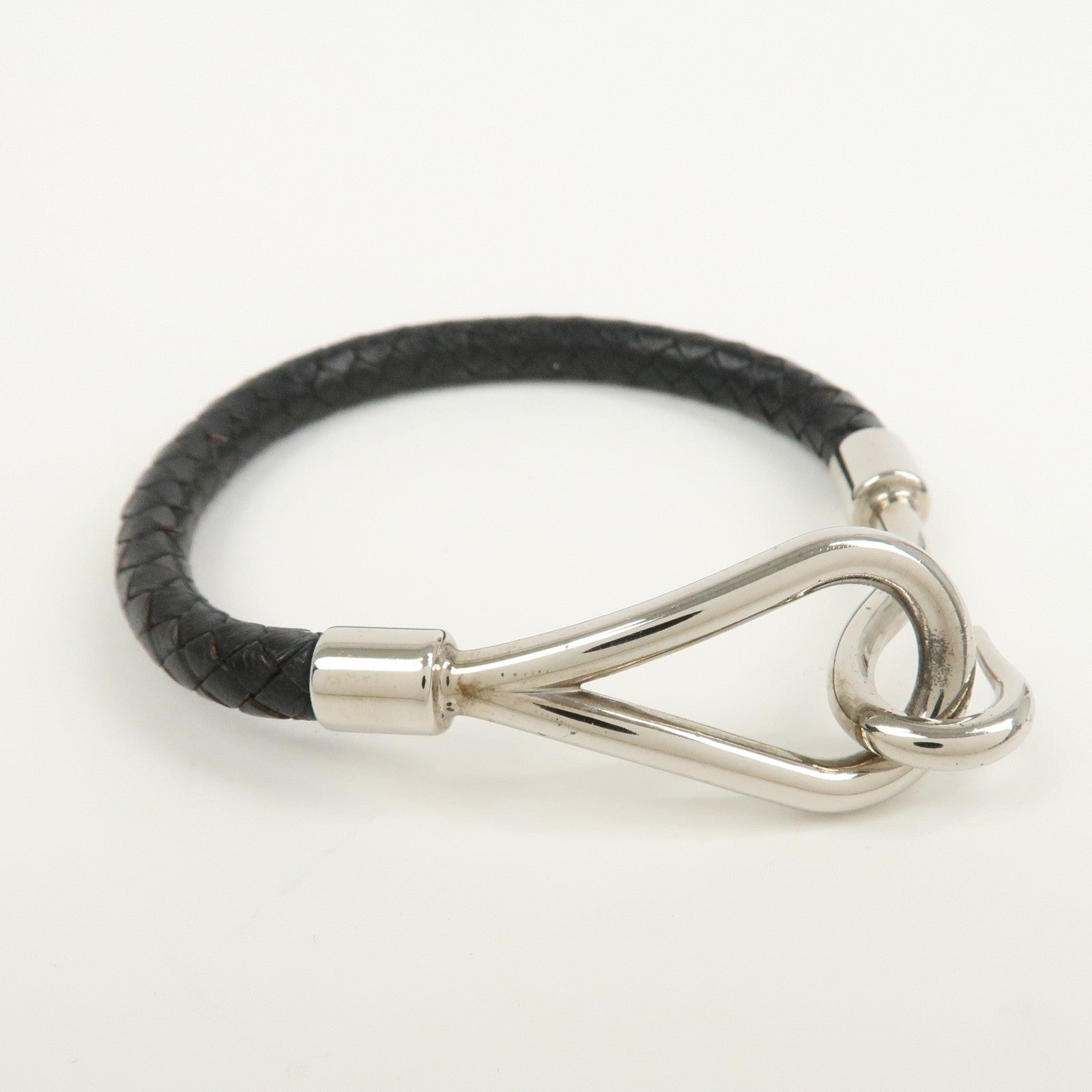 HERMES Jumbo Leather Metal Choker Bracelet Black