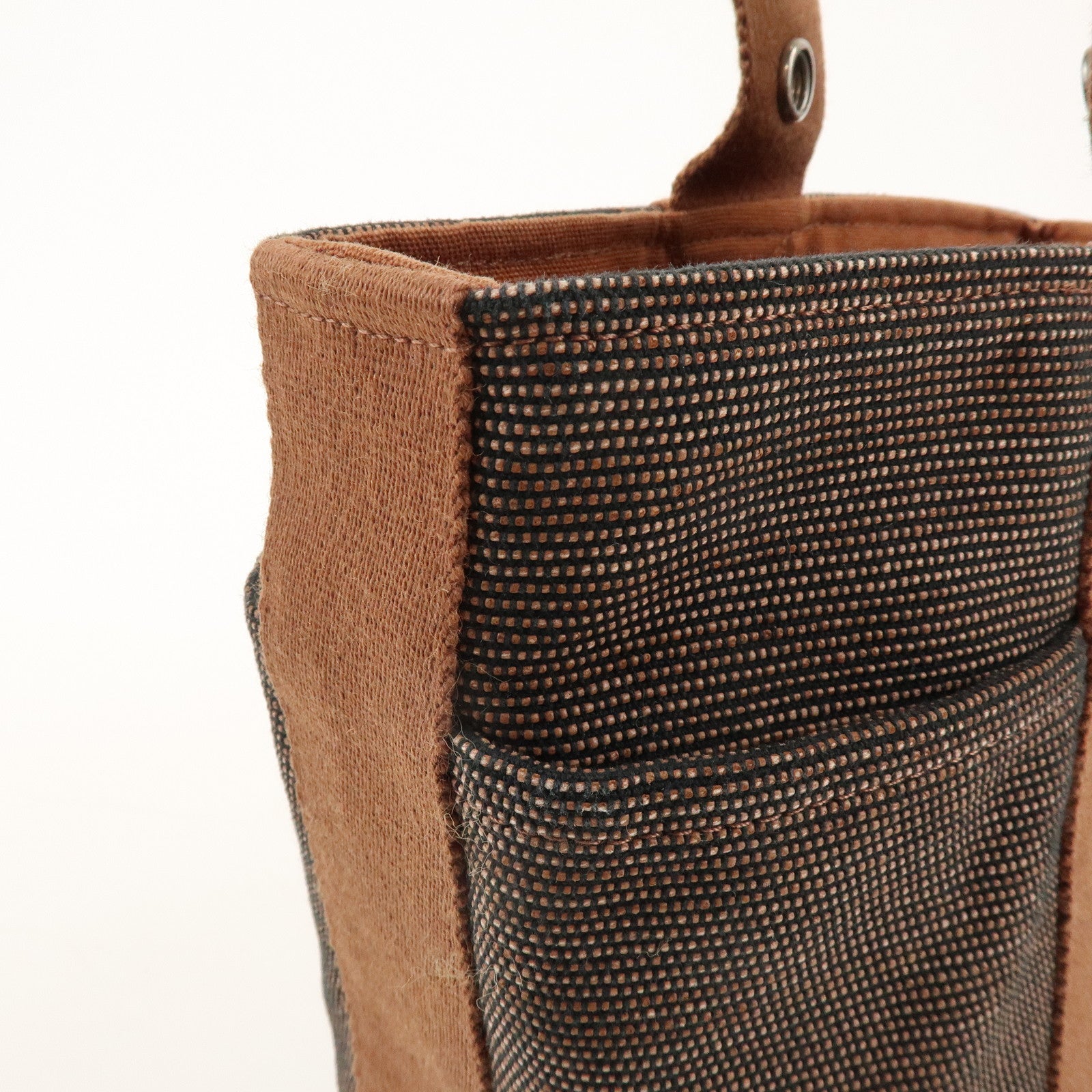 HERMES Saxe PM Canvas Leather Hand Bag Bucket Bag Brown