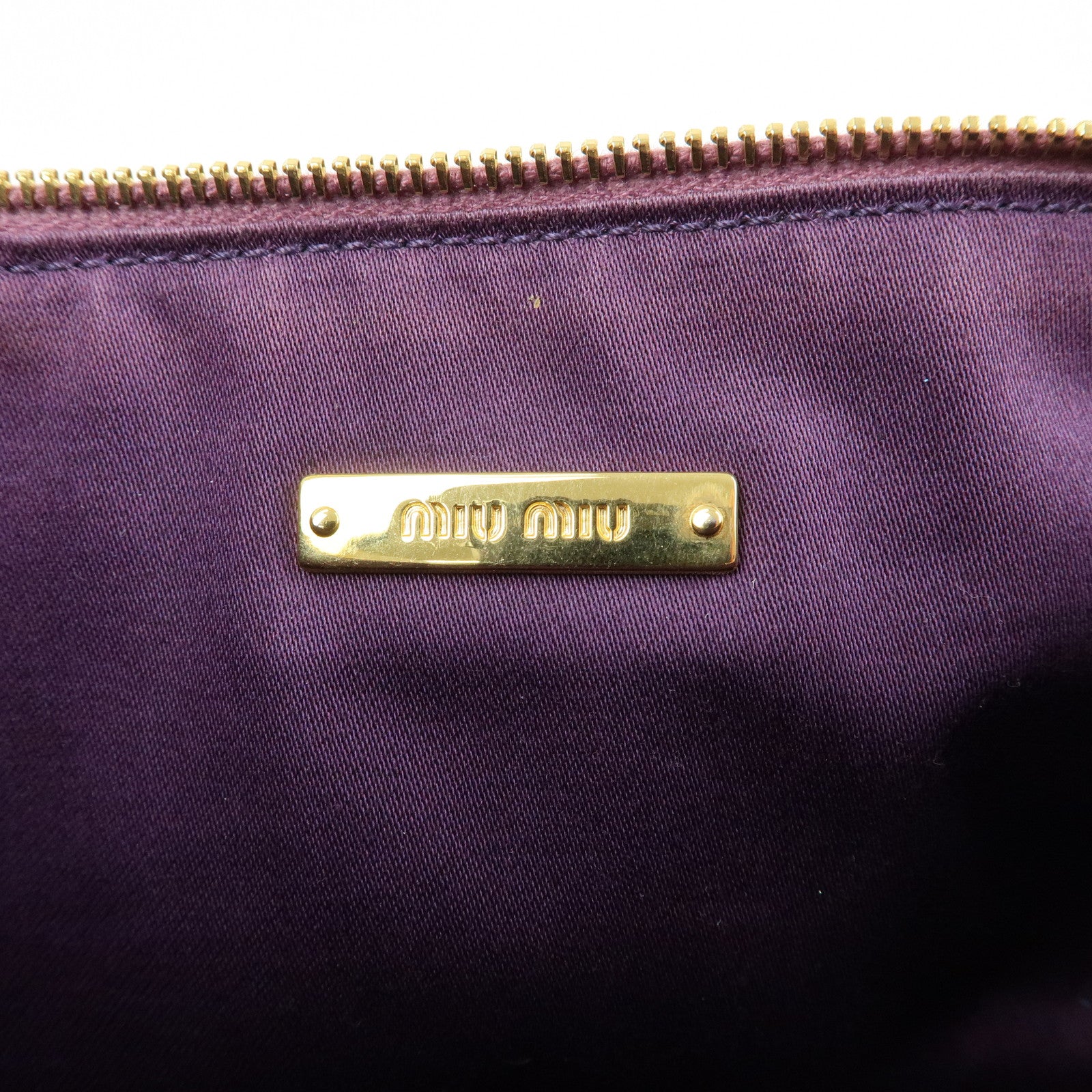 MIU MIU Logo Embossed Leather Clutch Bag Wristlet Bag Purple