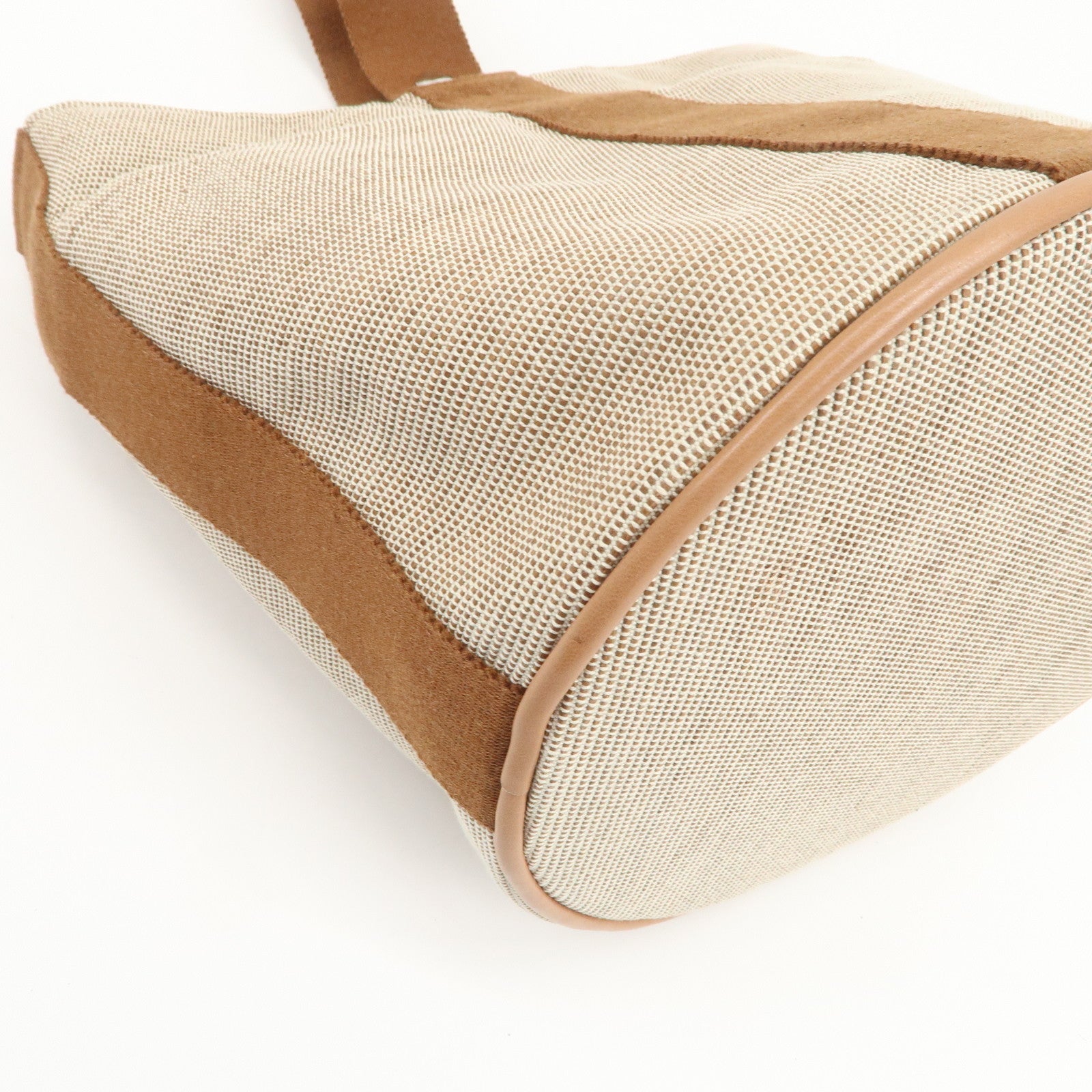 HERMES Saxo MM Toile H Hand Bag Bucket Bag Ivory Brown