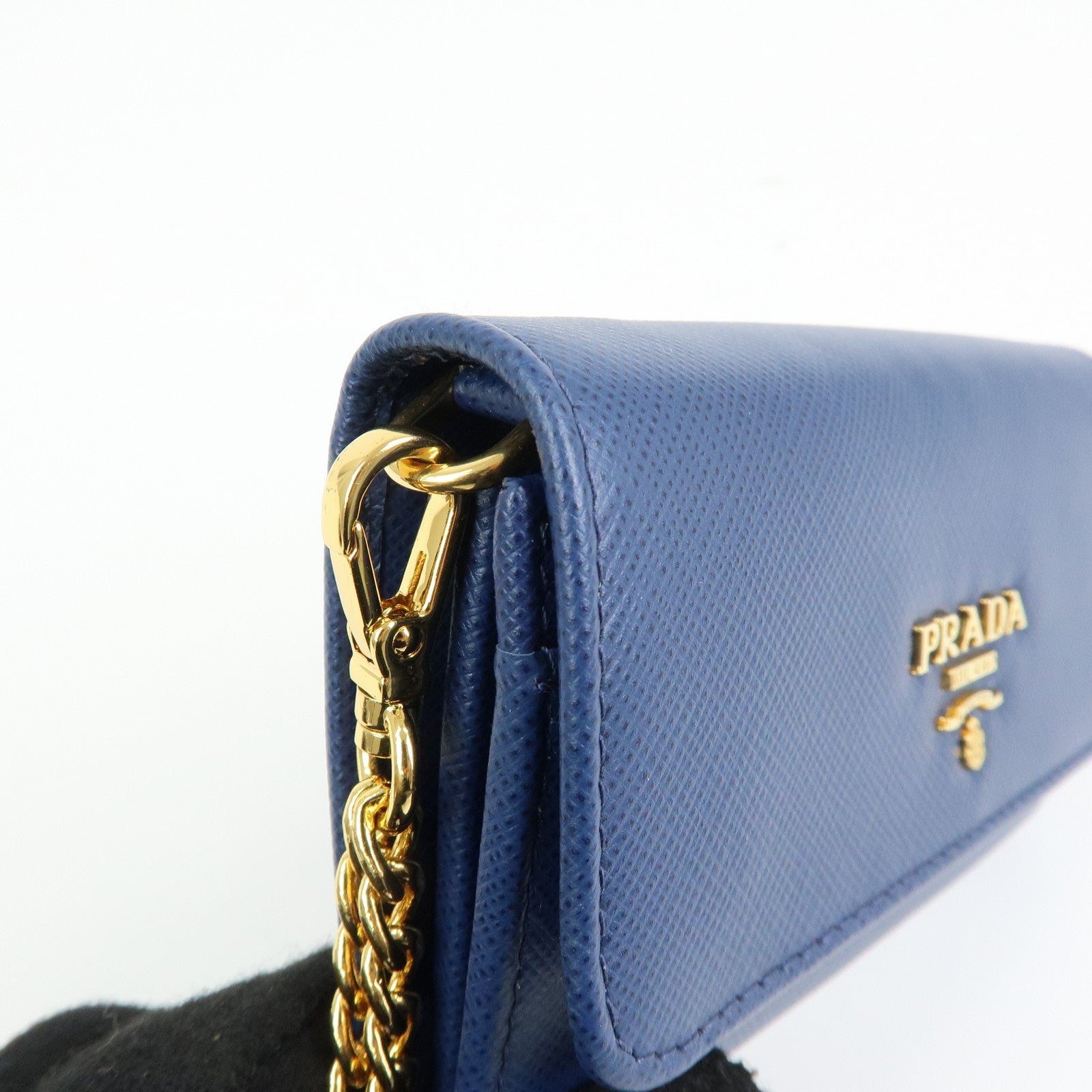 PRADA Saffiano Leather Compact Wallet Card Case Blue 1MC015