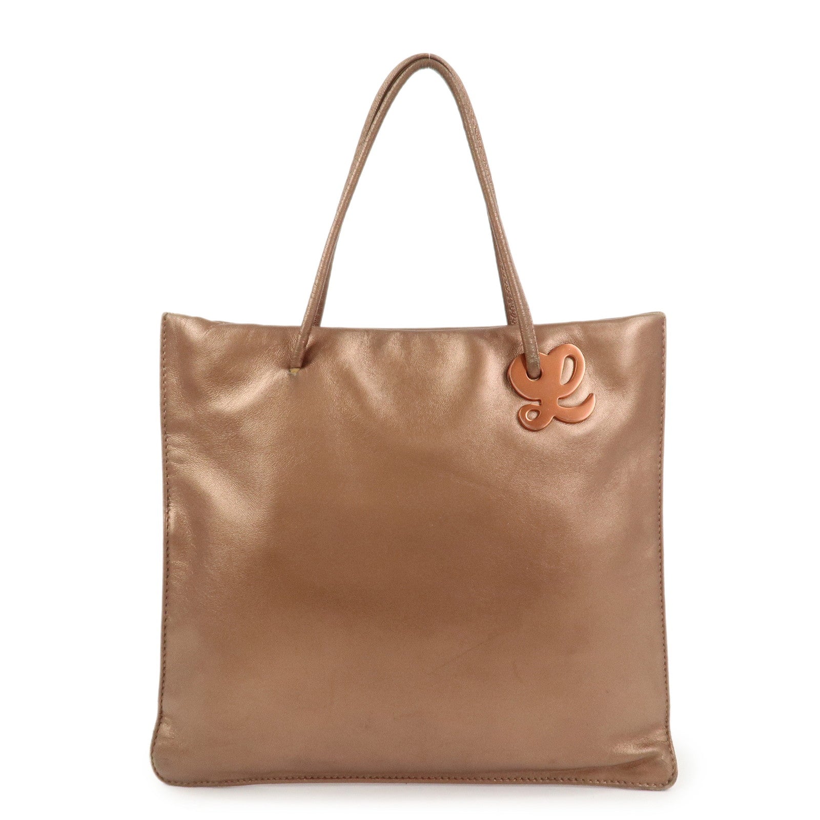 LOEWE Logo Leather Hand Bag Tote Bag Metallic Brown