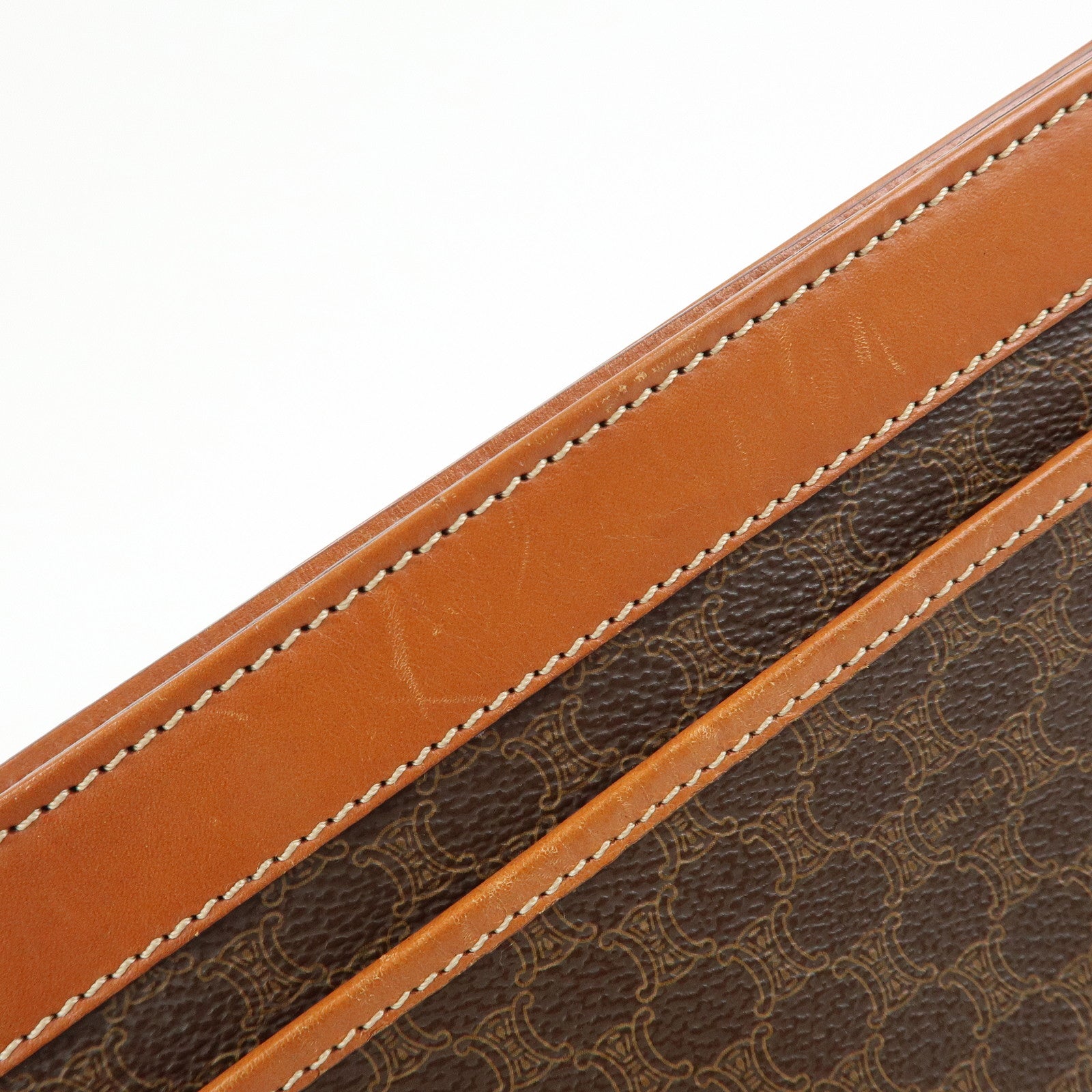 CELINE Logo Macadam PVC Leather Clutch Bag Flat Pouch Brown