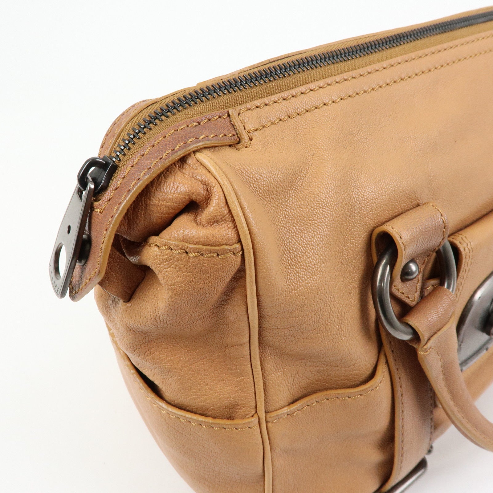 CELINE Logo Leather Hand Bag Boston Bag Hand Bag Brown