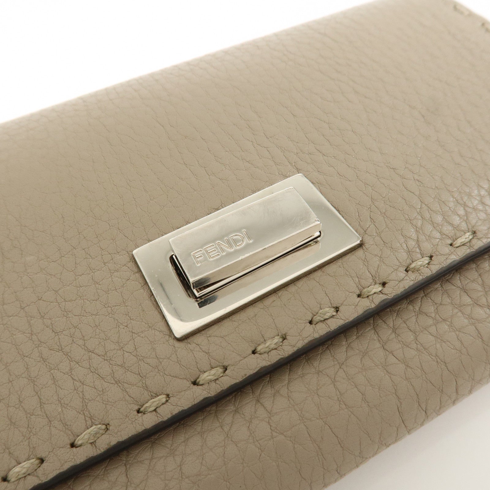 FENDI Seleria Leather Peekaboo Long Wallet Beige 8M0308