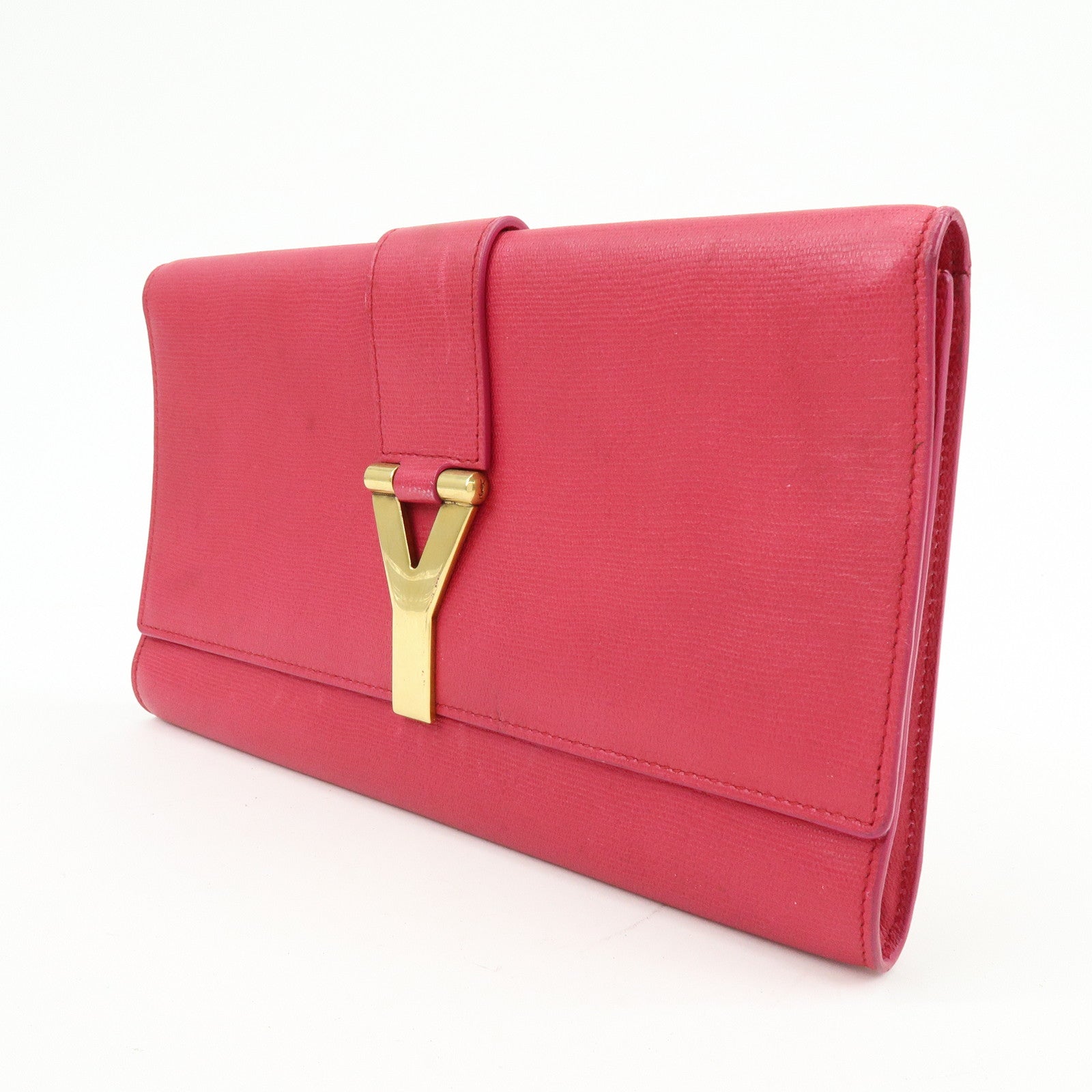 SAINT LAURENT PARIS Y Line Leather Clutch Bag Pouch Pink 265701