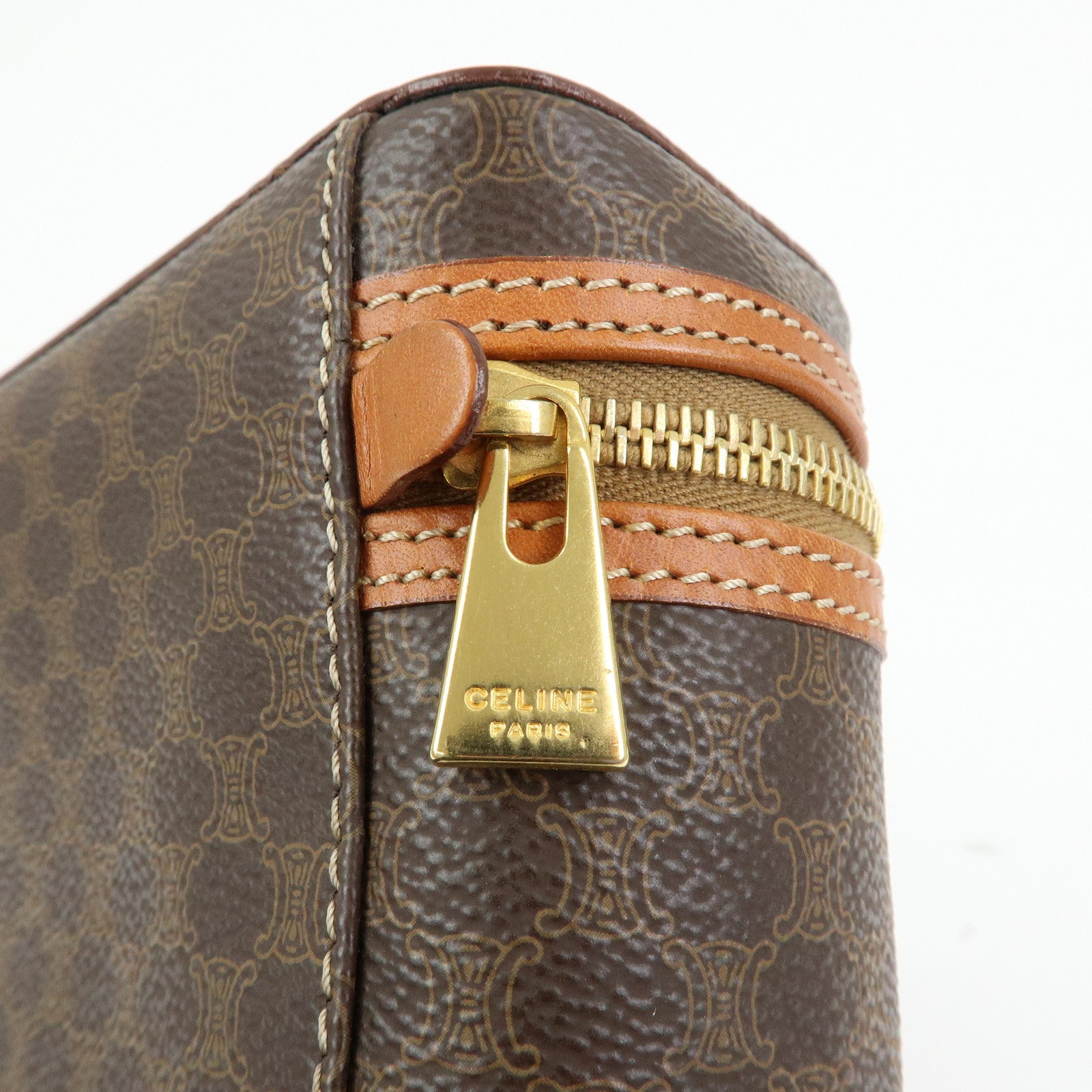 CELINE Macadam PVC Leather Hand Bag Vanity Bag Pouch Brown