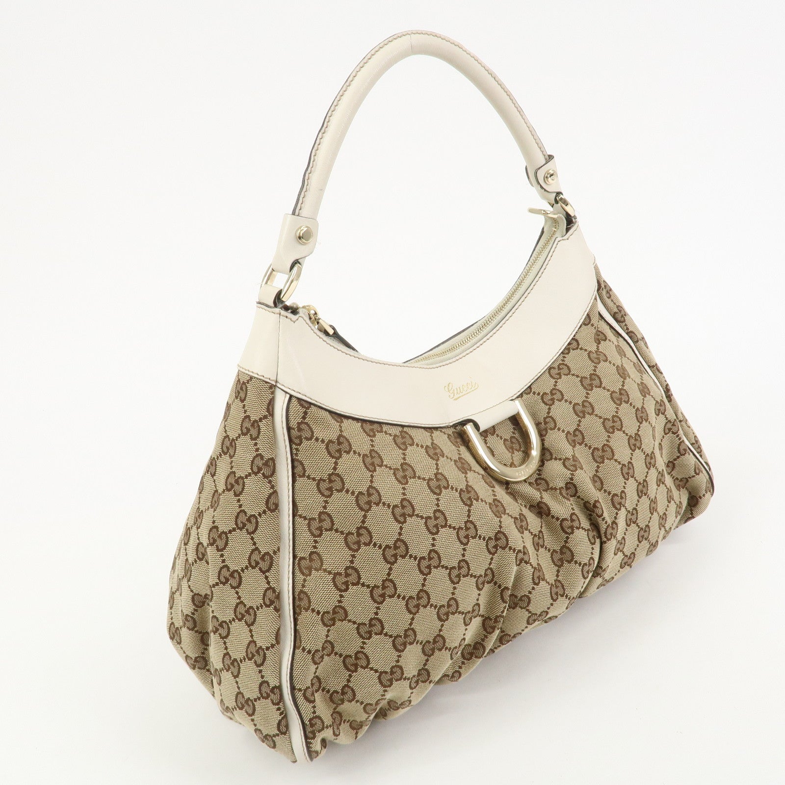 GUCCI Abbey GG Monogram Canvas Leather Shoulder Bag Beige 189833