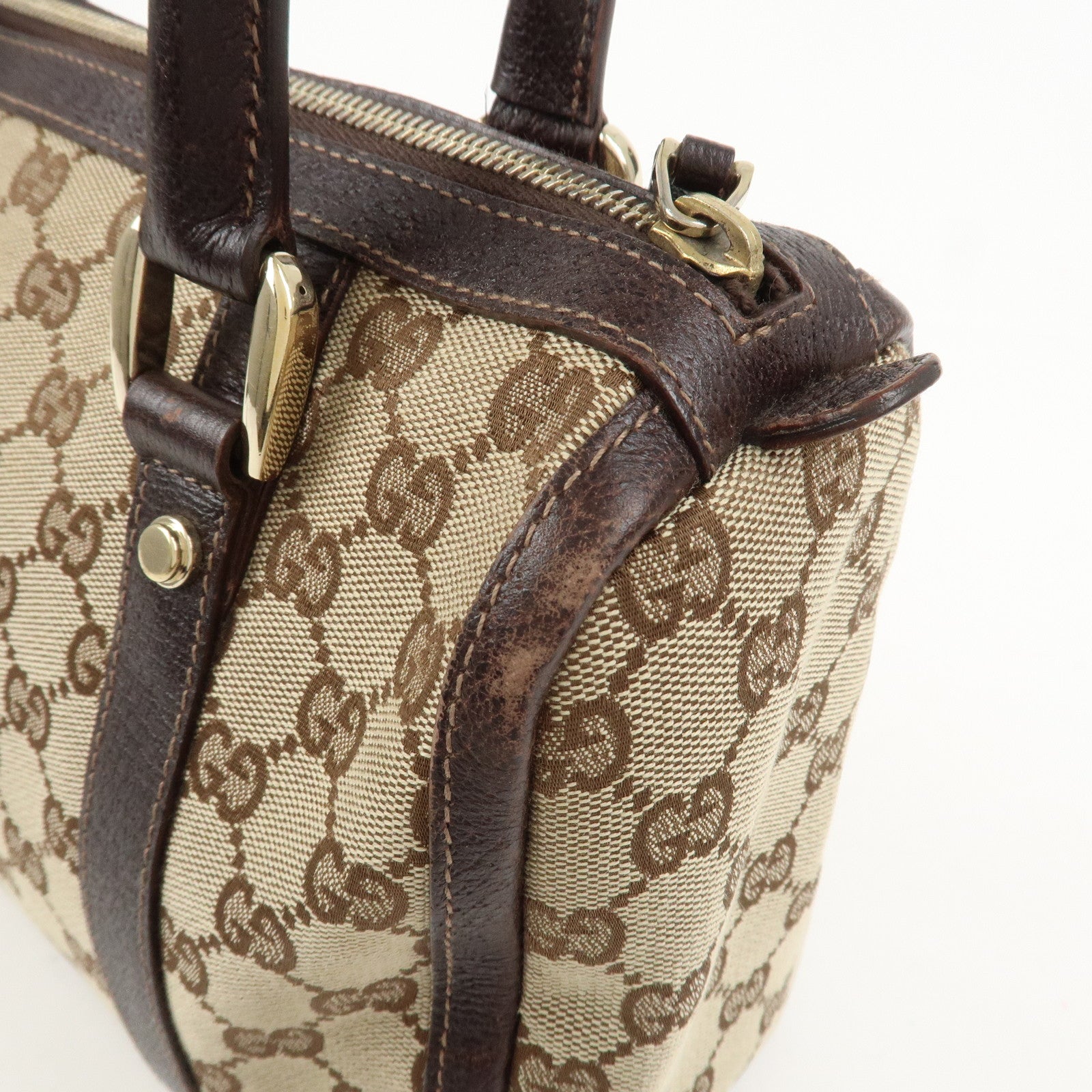 GUCCI Abbey GG Canvas Leather Mini Boston Bag Brown Beige 130942