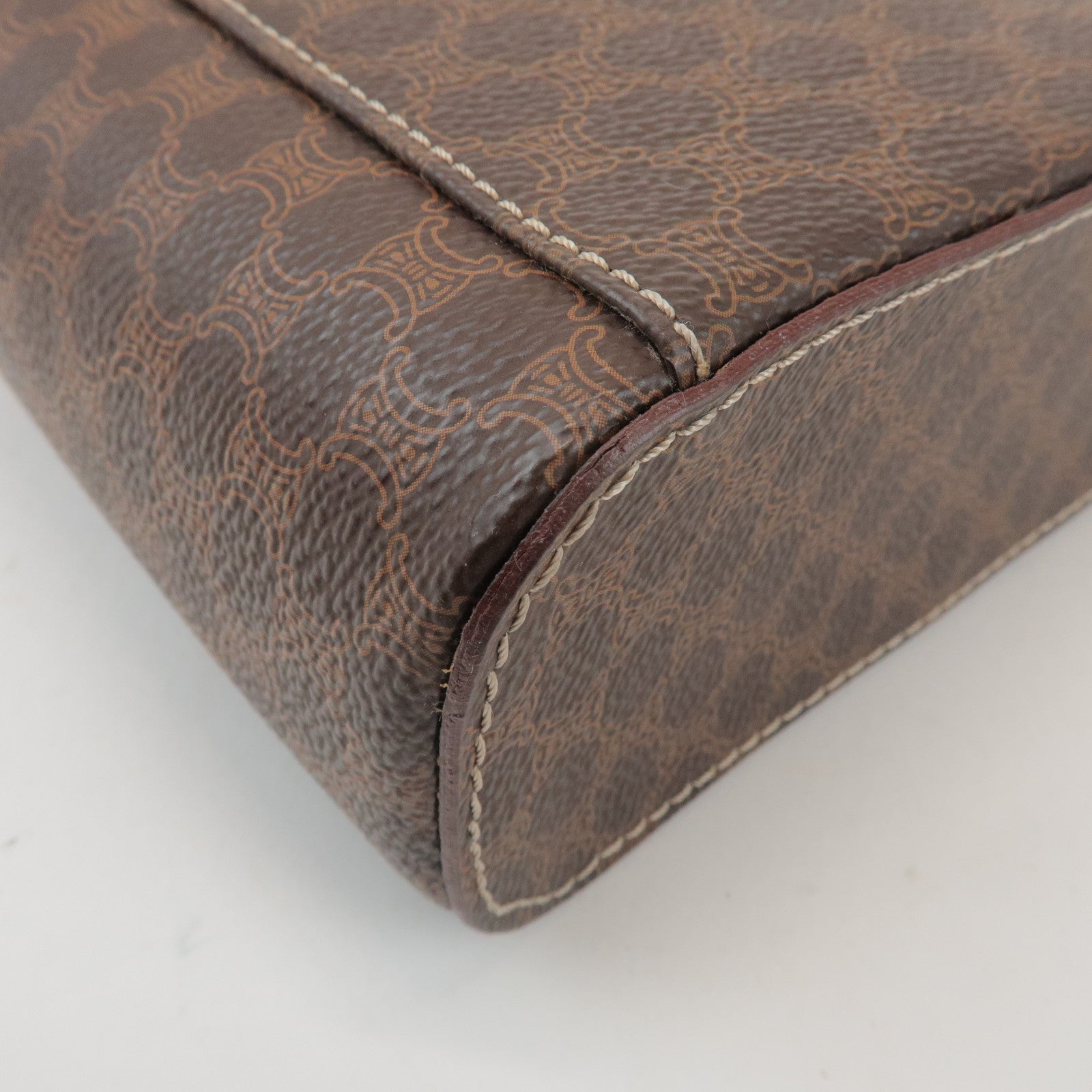 CELINE Macadam PVC Leather Hand Bag Vanity Bag Brown