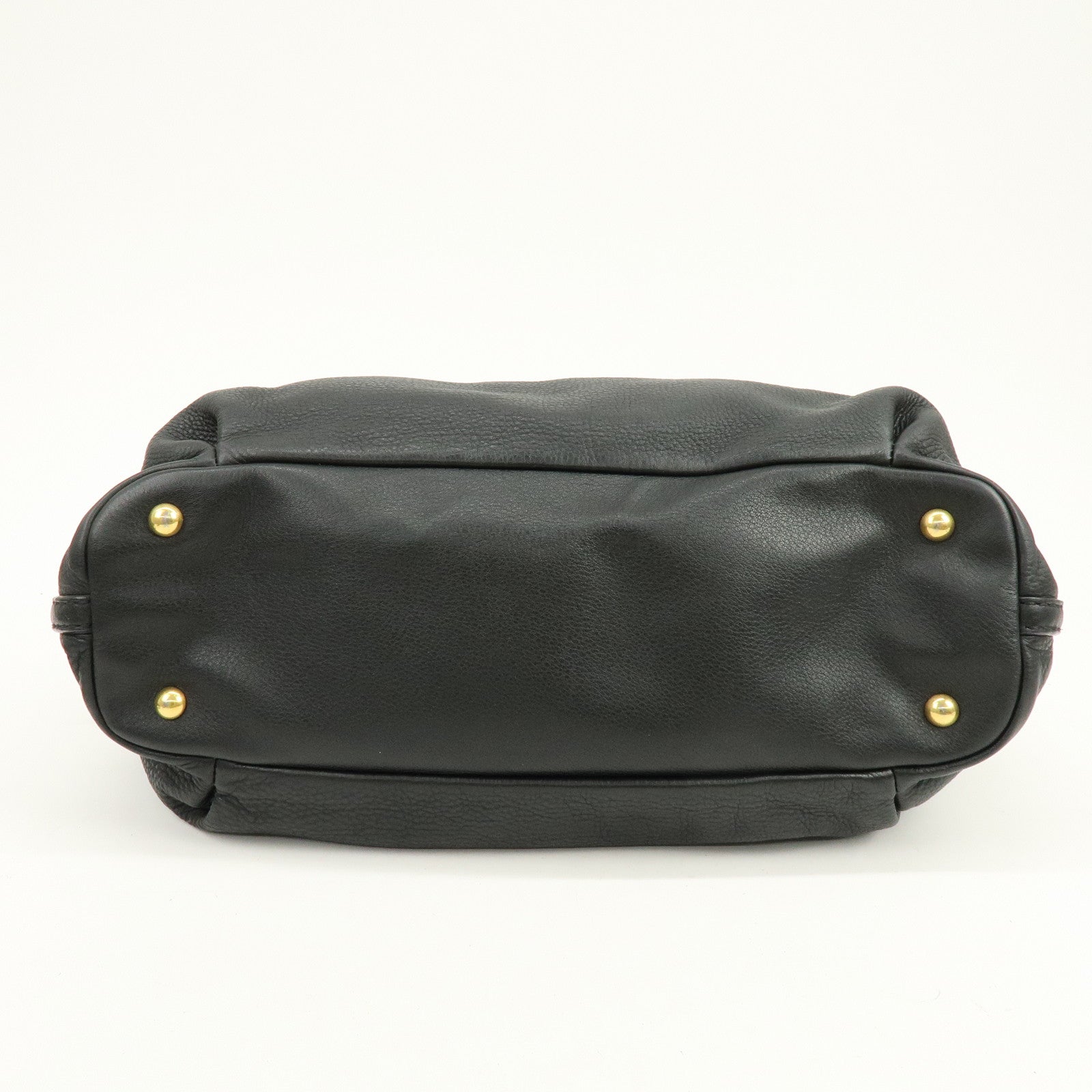 MIU MIU Logo Leather Tote Bag Shoulder Bag Black Gold