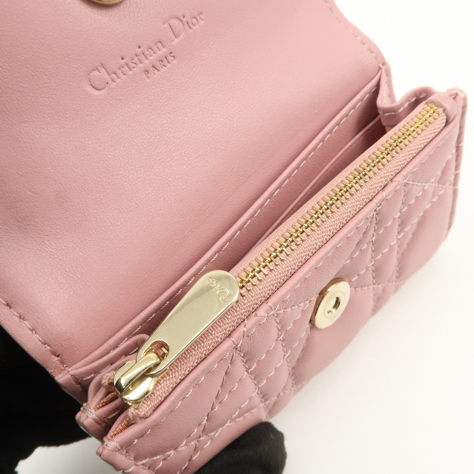 Christian Dior Canage Leather Bi-fold Compact Wallet Pink