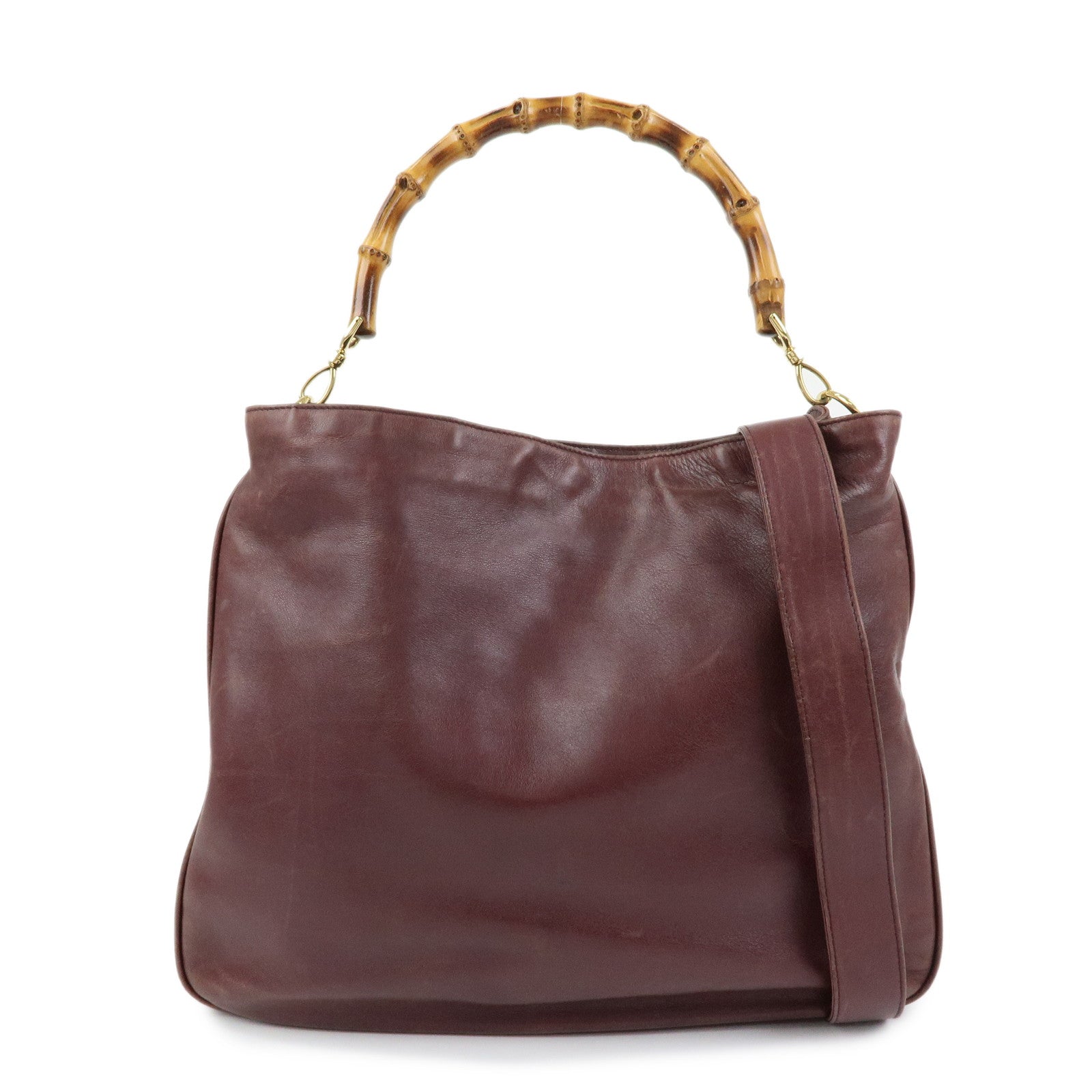 GUCCI Bamboo Leather 2Way Bag Hand Shoulder Bag Bordeaux 001・1577