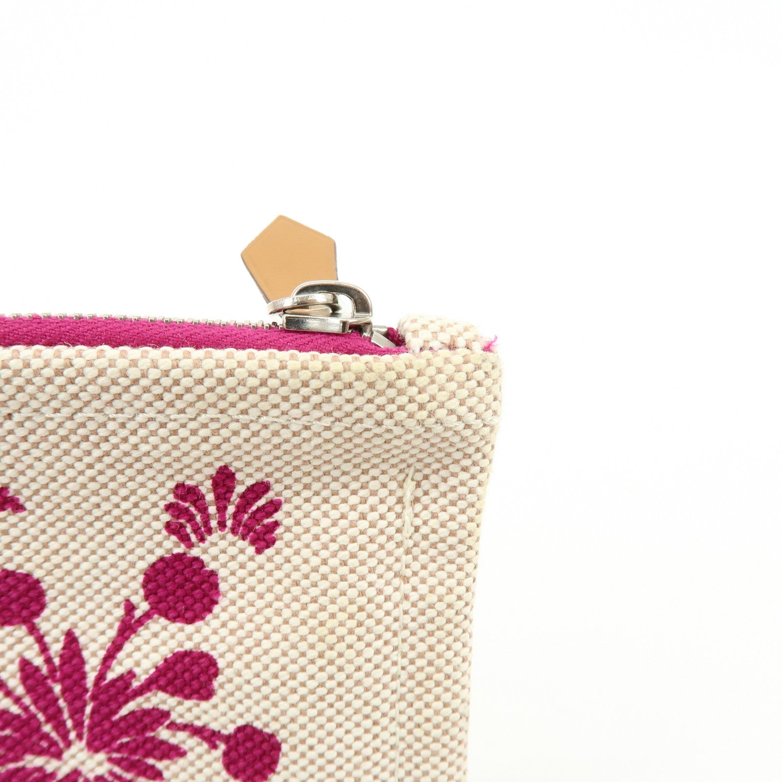 HERMES New Yachting PM Canvas Leather Flat Pouch Beige Purple