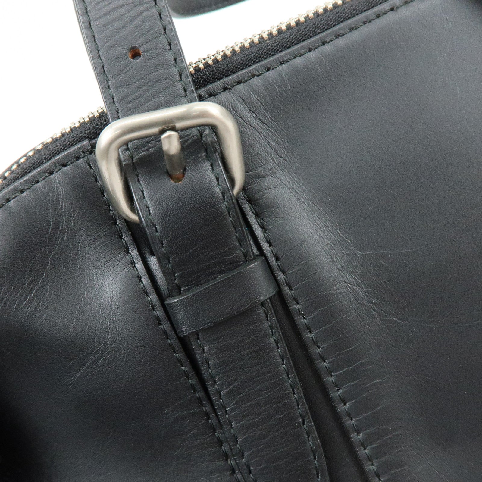 BURBERRY Leather Hand Bag Boston Bag Black