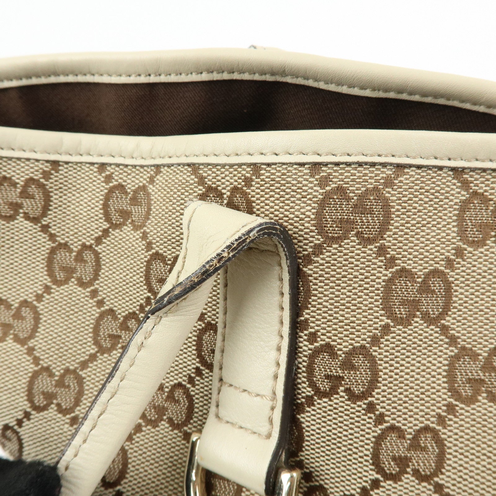 GUCCI Interlocking G GG Canvas Leather Tote Bag Beige White 169946