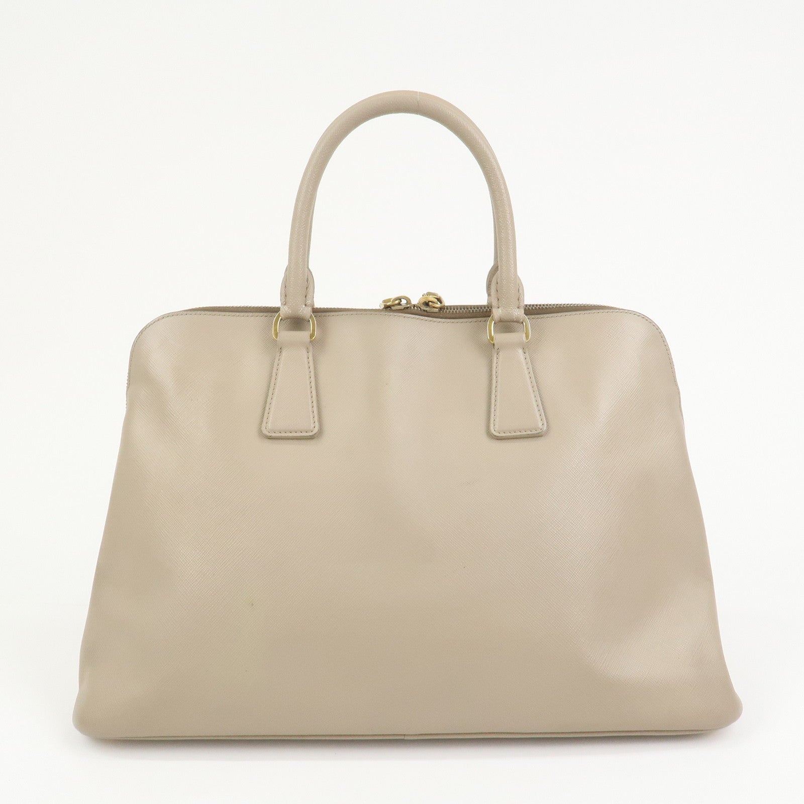 PRADA Triangle Logo Saffiano Leather Hand Bag Greige BL0812