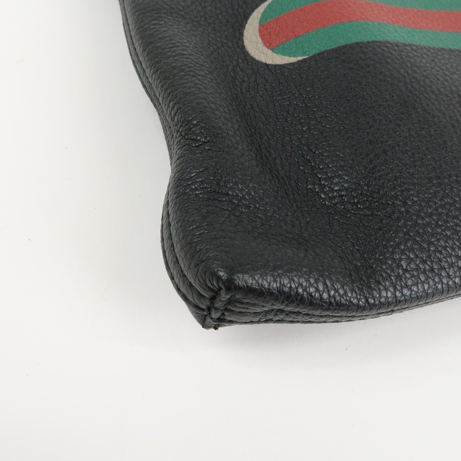 GUCCI Logo Print Leather Portfolio Clutch Bag Black 500984 Used