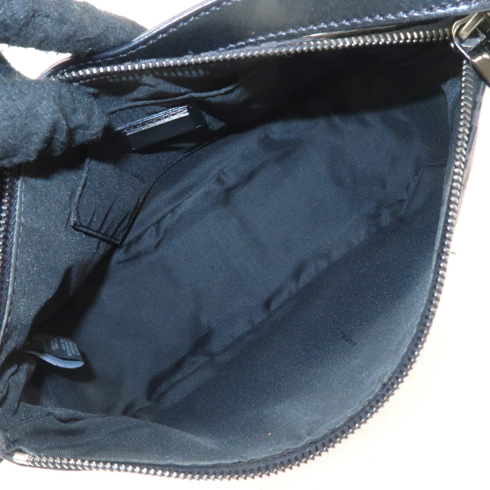 FENDI Zucchino Canvas Leather Shoulder Bag Black Brown 8BR444 Used