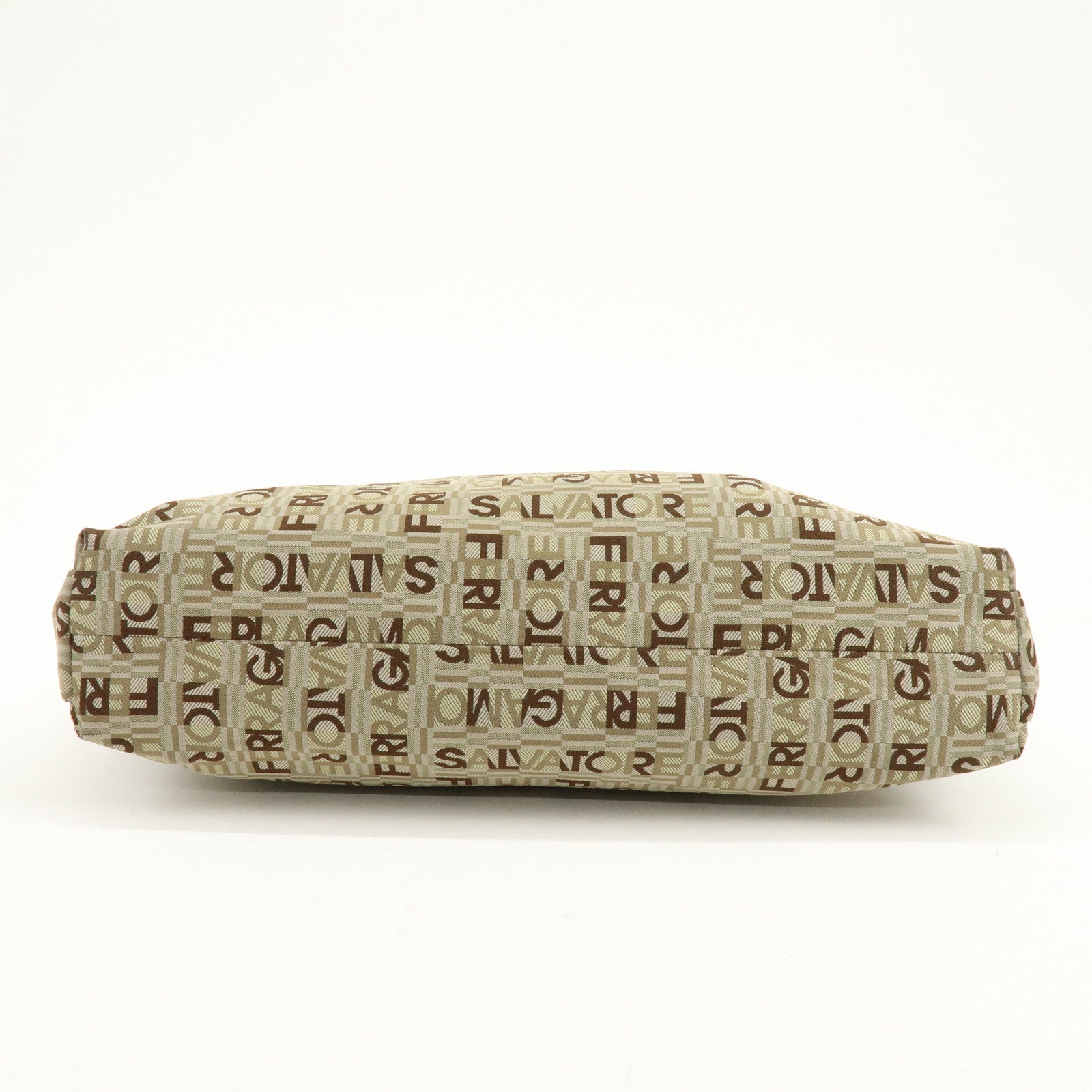 Ferragamo Logo Canvas Leather Shoulder Bag Beige Brown Khaki