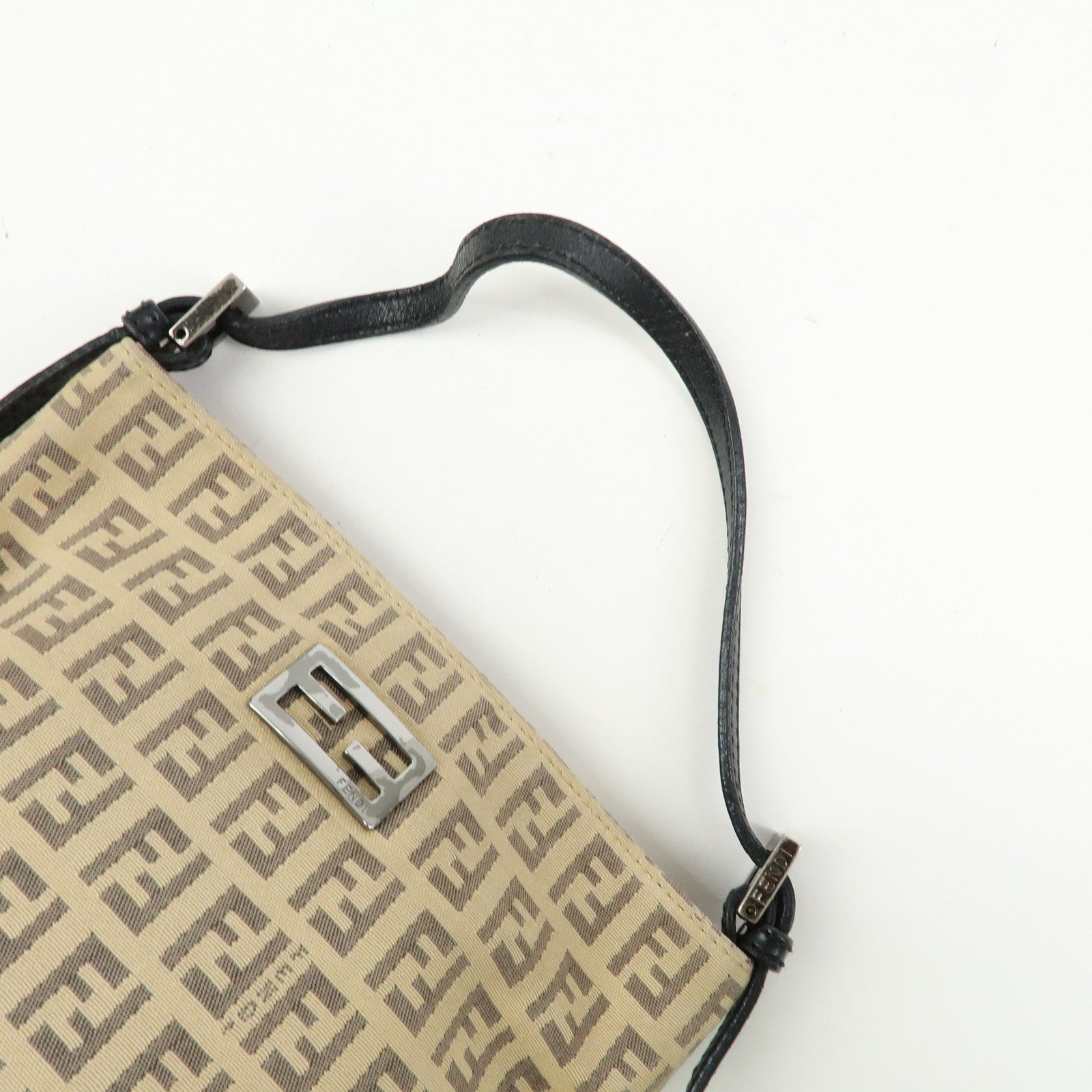 FENDI Zucchino Canvas Leather Mini Hand Bag Beige Black 8BK031