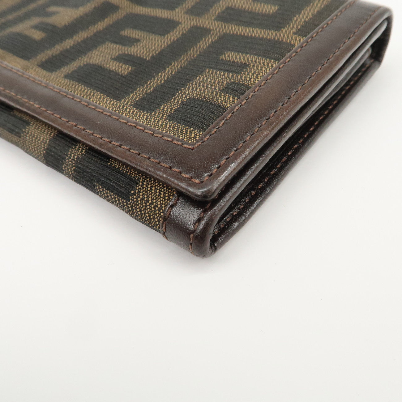 FENDI Zucca Canvas Leather Bi-Fold Long Wallet Brown 30851