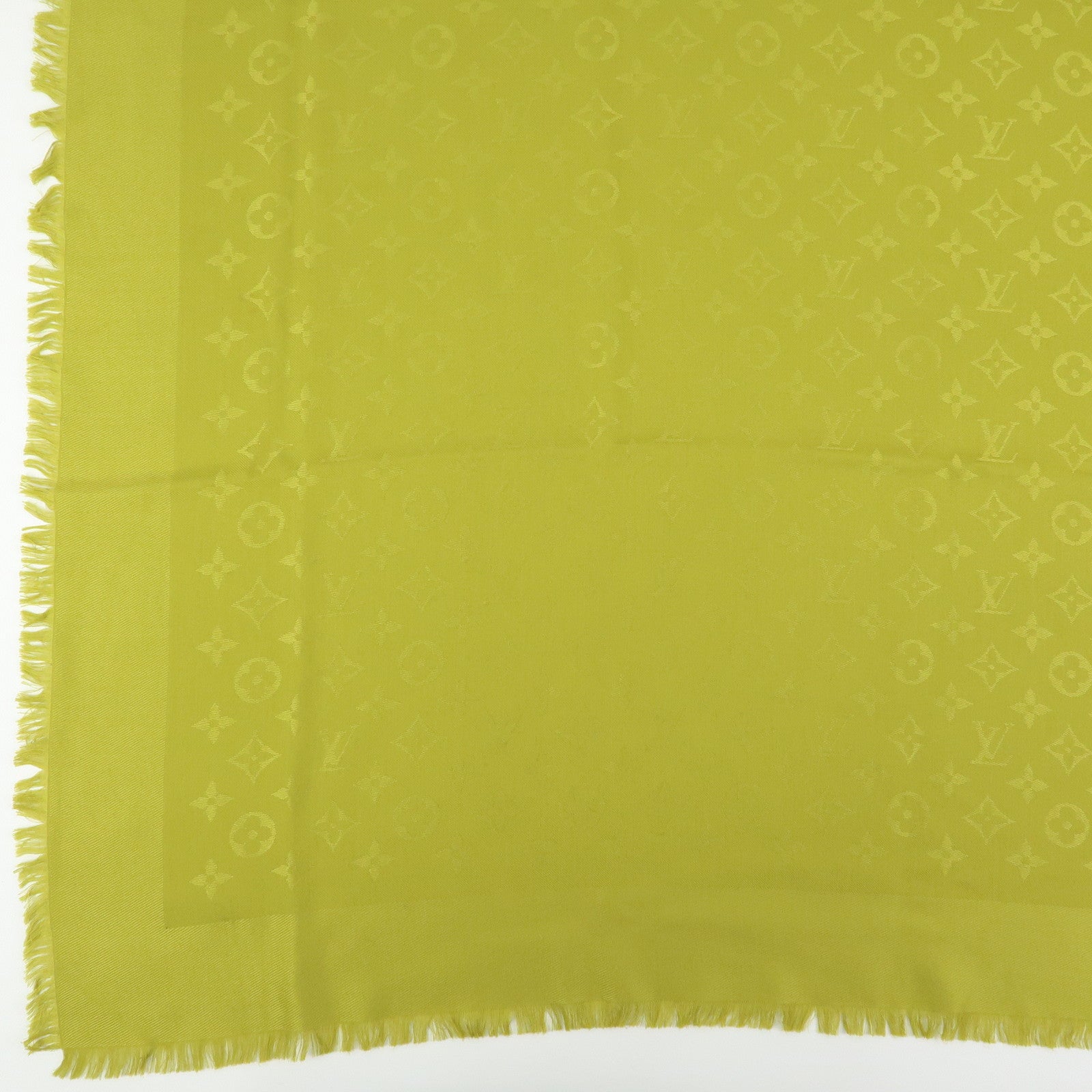 Louis Vuitton Monogrm Silk Wool Scarf Shawl Anis Green M71326