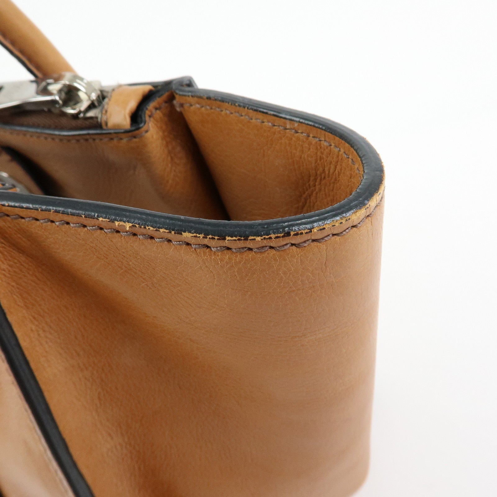 PRADA Triangle Logo Calf Leather 2Way Bag Hand Bag Brown BN2625