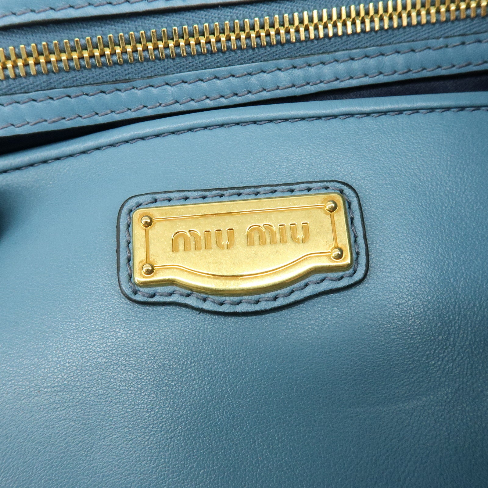 MIU MIU Soft Calf Leather Tote Bag Shoulder Hand Bag Blue R1914S