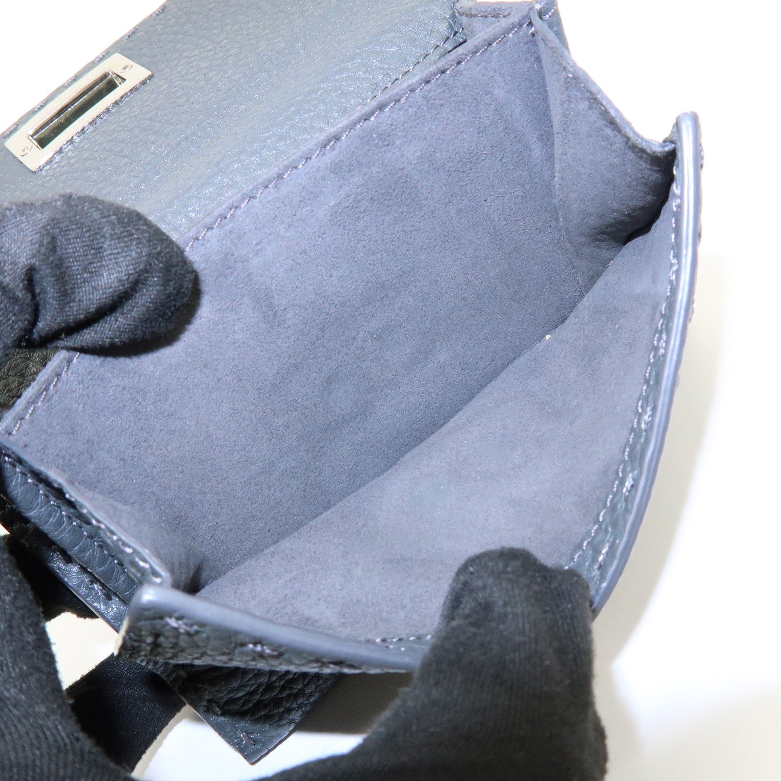 FENDI Selleria Leather Tri-fold Compact Wallet Gray 8M0359