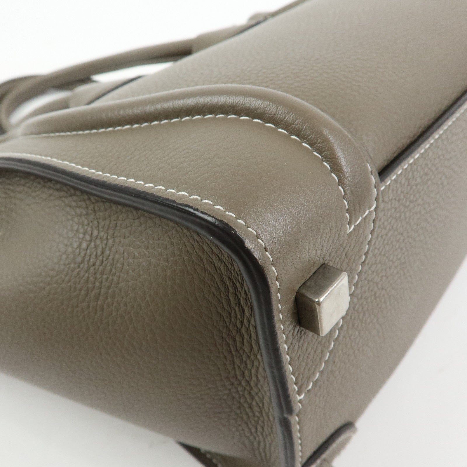 CELINE Luggage Micro Shopper Calf Leather Hand Bag Gray