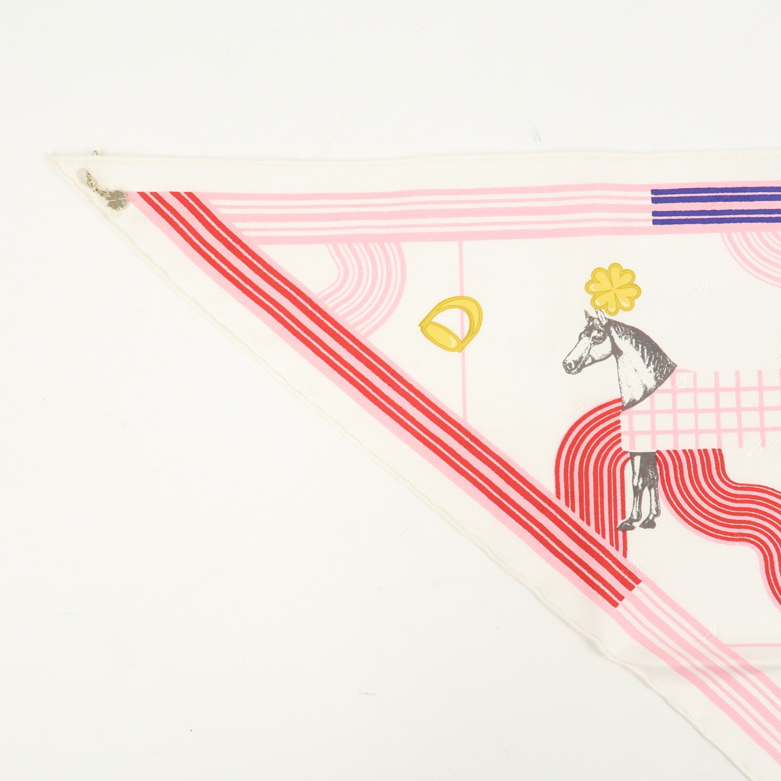 HERMES Pointu Bolduc Silk 100% Scarf Garde Robe Pop White Pink
