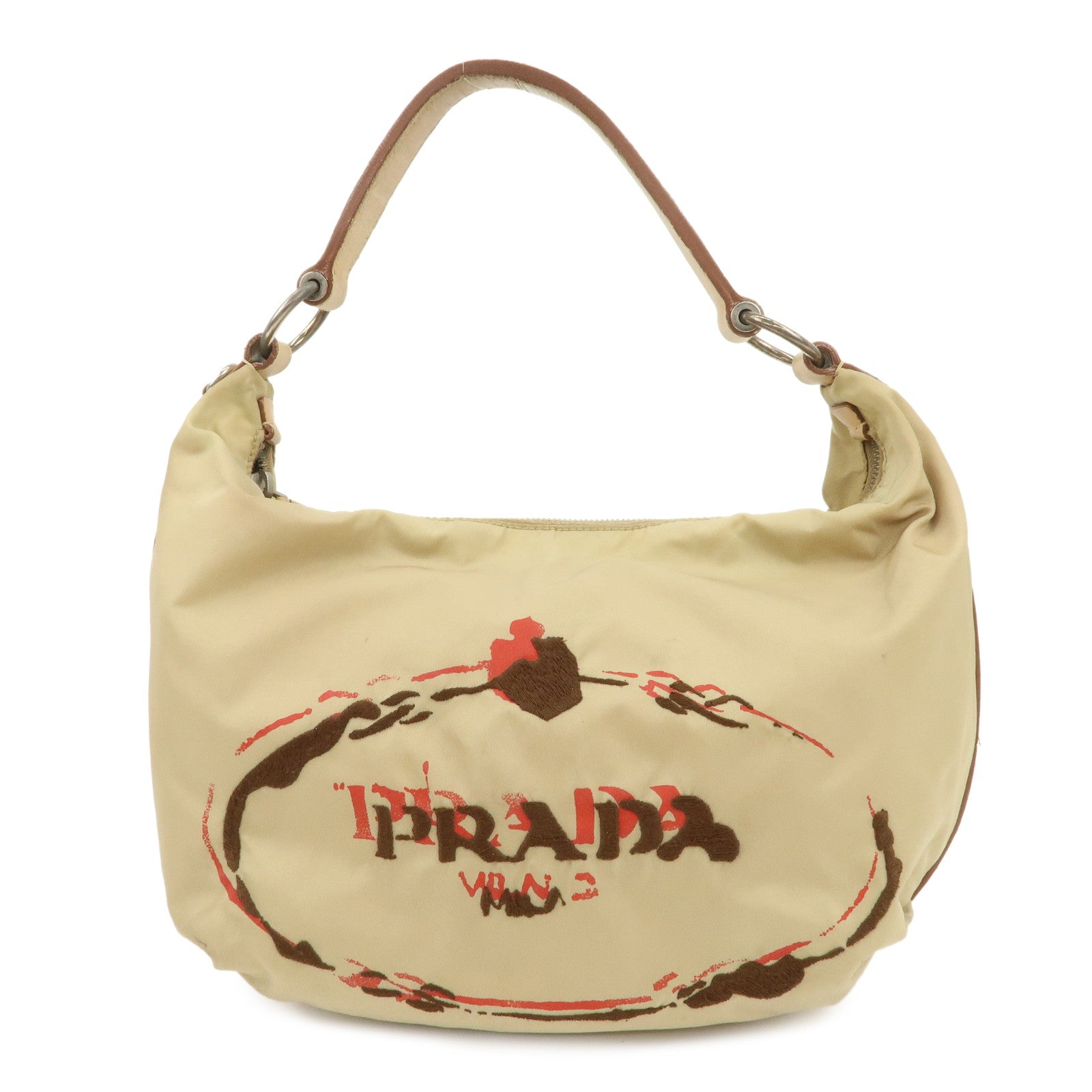 PRADA Logo Nylon Leather Shoulder Bag Hand Bag Beige BR3315