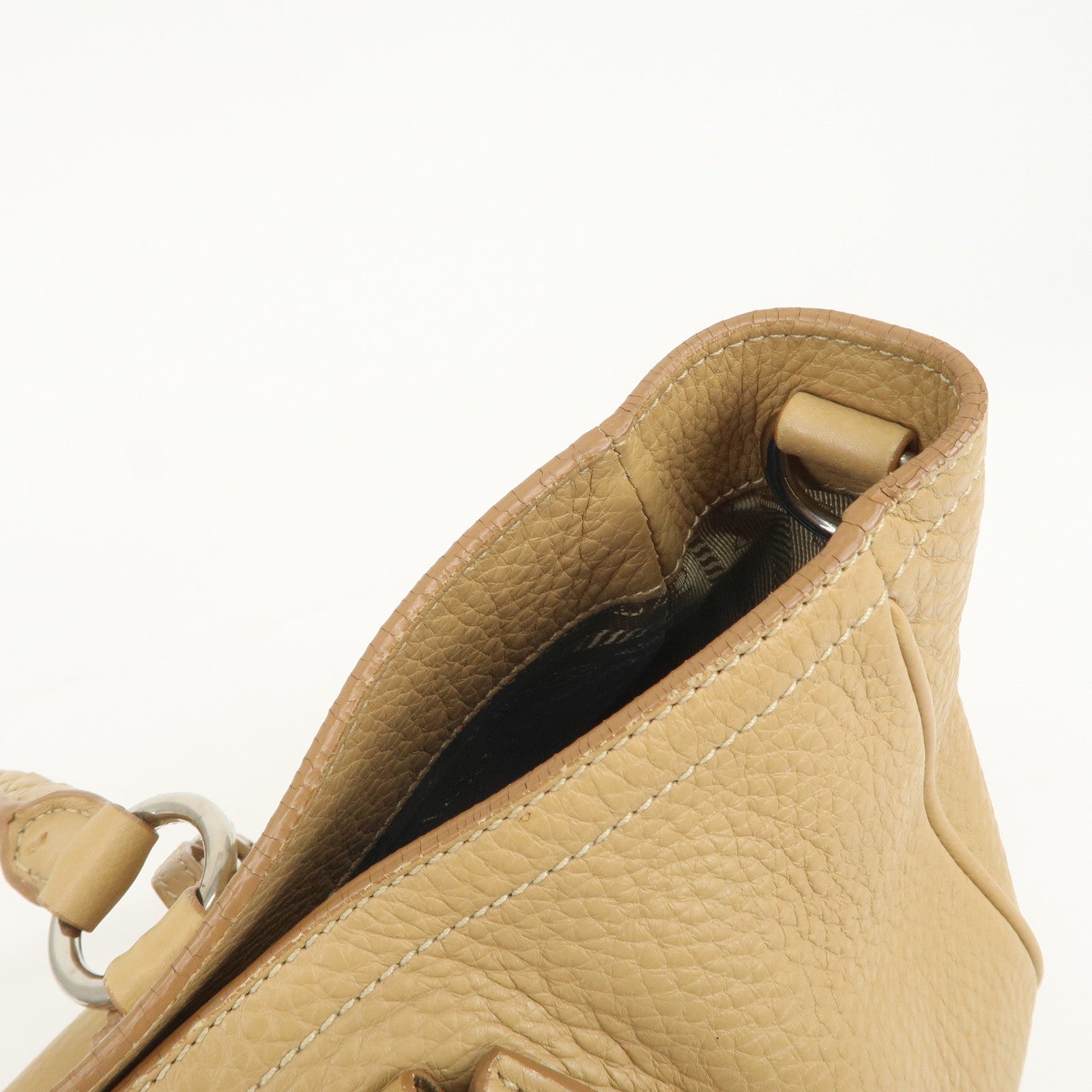 PRADA Logo Leather 2Way Bag Hand Bag Shoulder Bag Beige BN1364