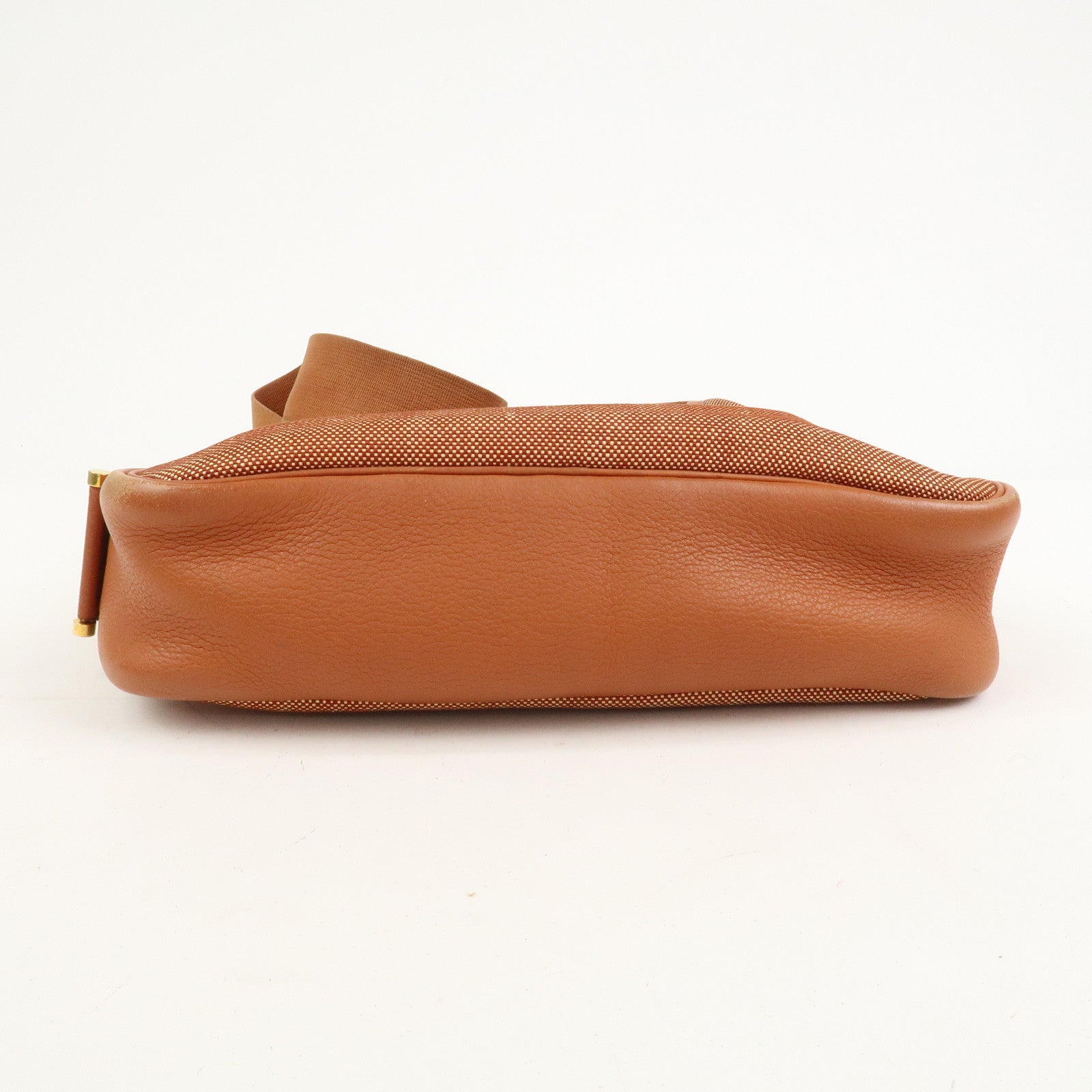 HERMES Toile Ash Leather □B Stamped Sac Shoulder Bag Brown
