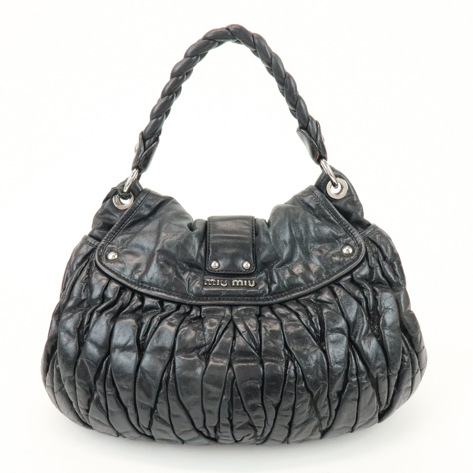 MIU MIU Matelasse Leather 2Way Bag Hand Bag Shoulder Bag Black