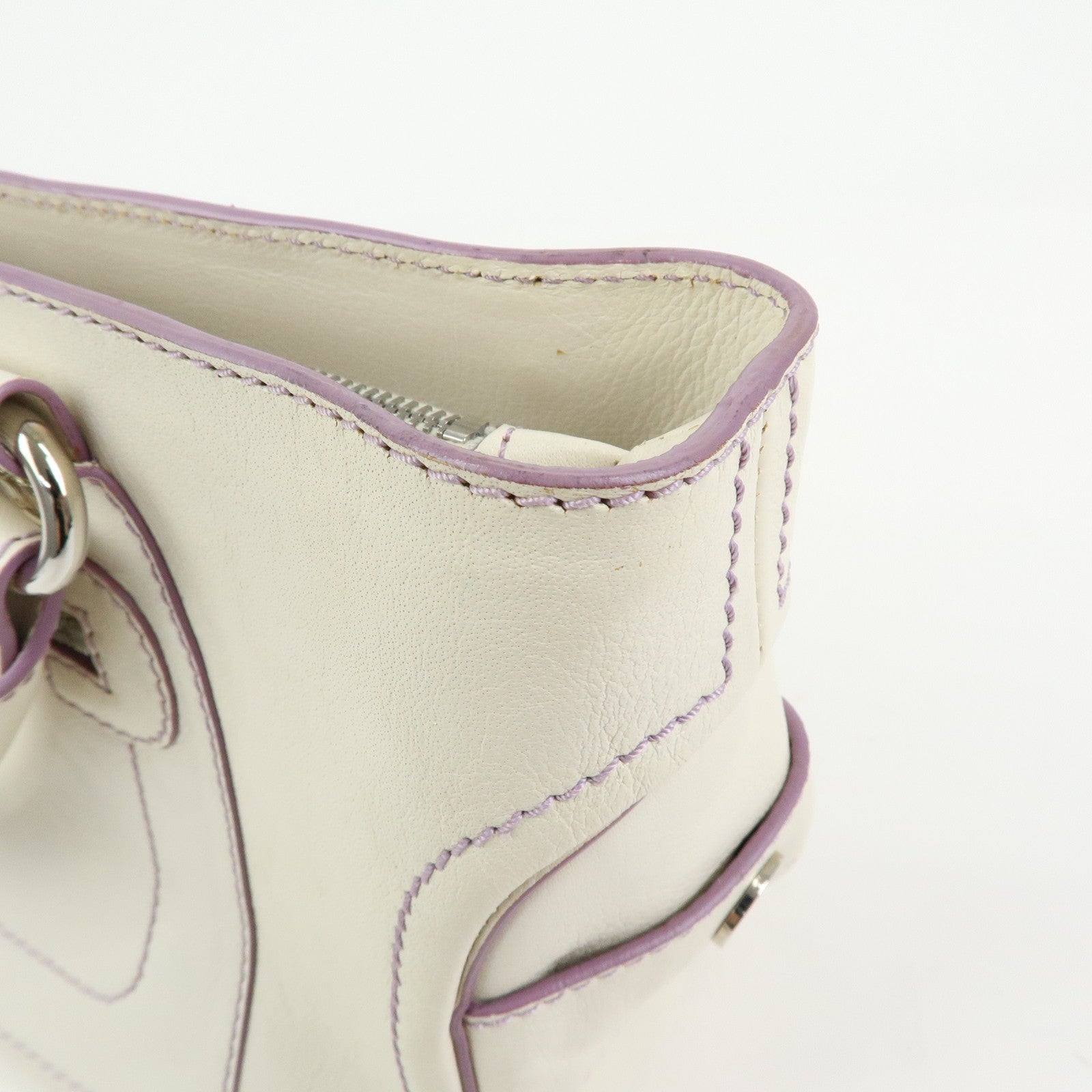 CELINE Macadam Leather Boogie Bag Hand Bag Tote Bag White Purple