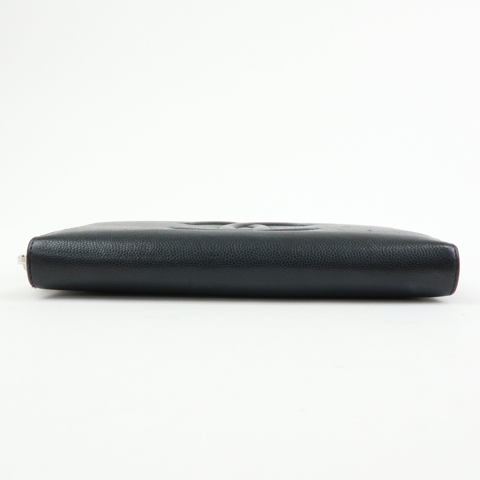 CHANEL COCO Mark Caviarskin Round Zippy Wallet Black Silver