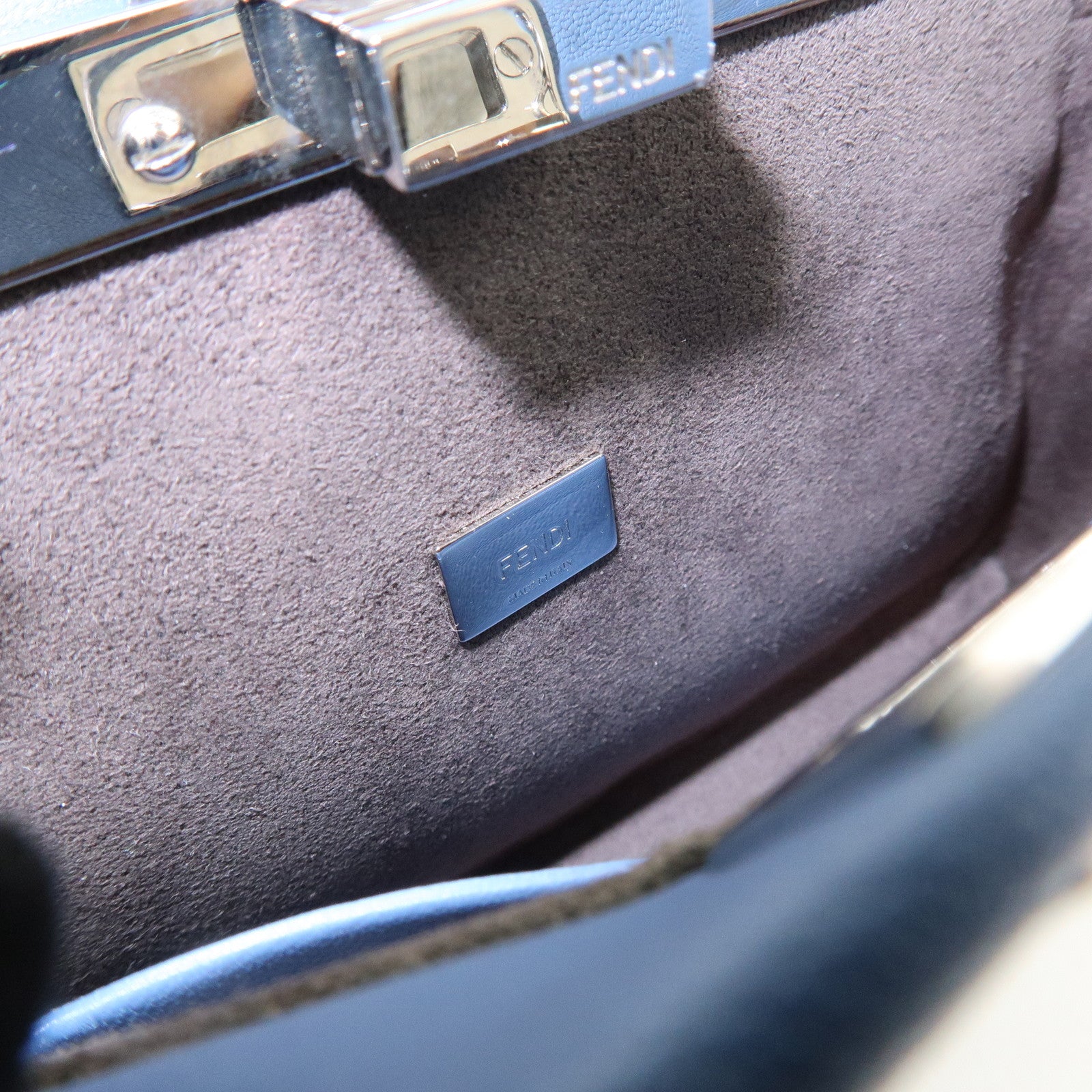 FENDI Micro Peekaboo Leather 2Way Bag Hand Shoulder Bag Blue 8M0355