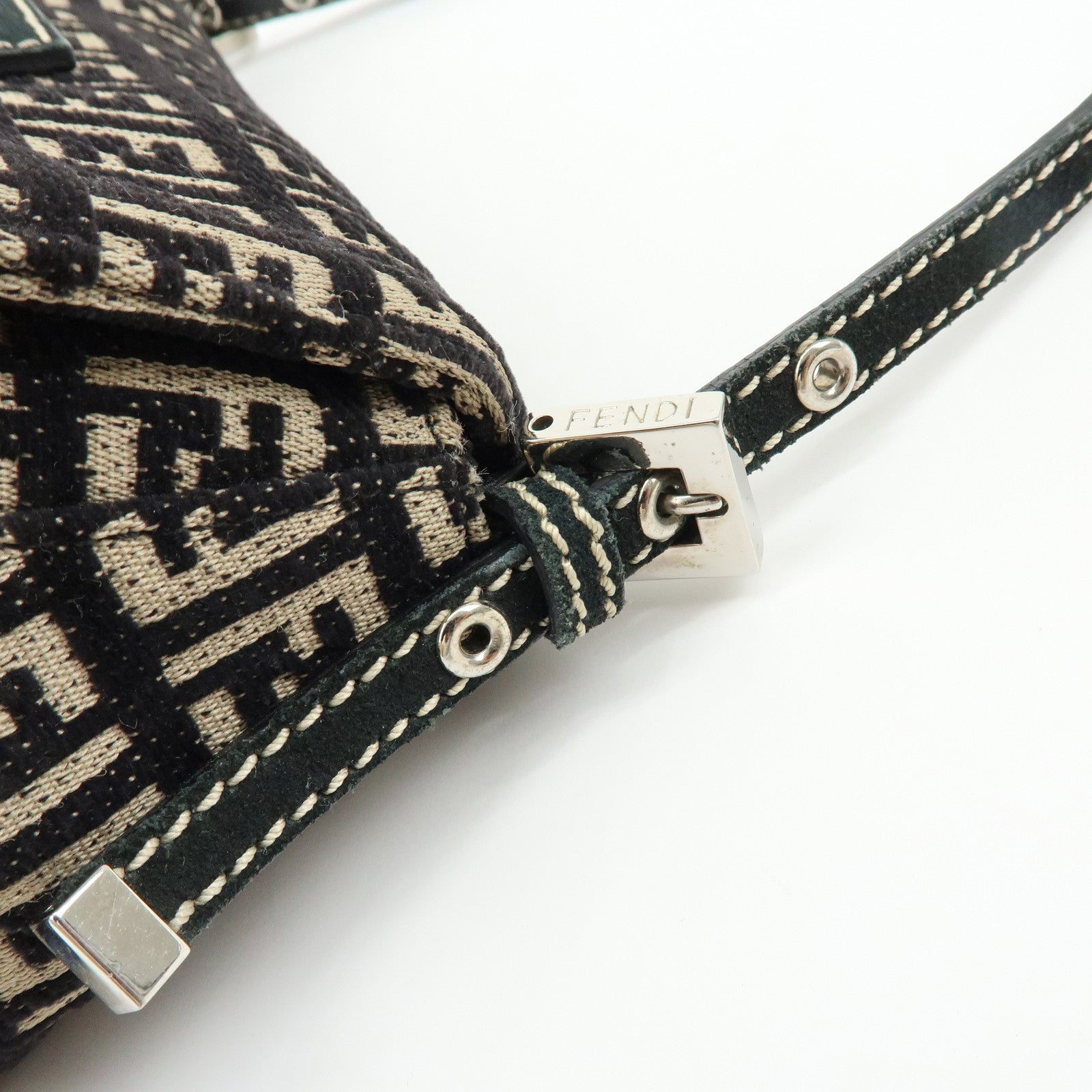 FENDI Mini Mamma Baguette Zucchino Canvas Shoulder Bag 8BR180