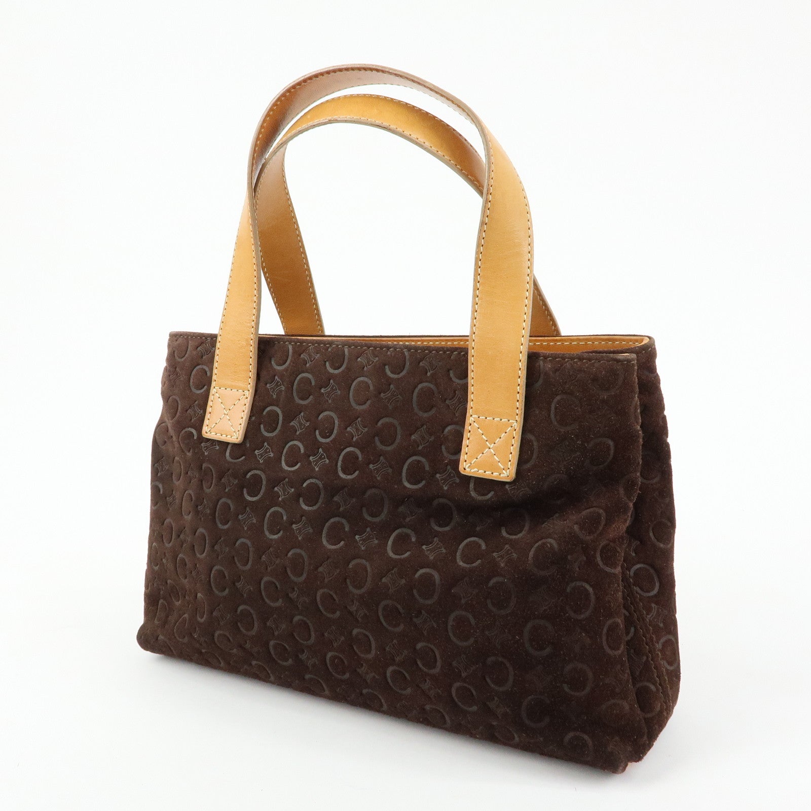 CELINE C Macadam Suede Leather Hand Bag Dark Brown