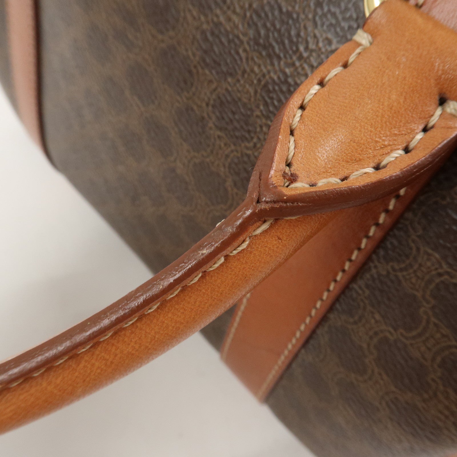 CELINE Macadam PVC Leather Boston Bag Hand Bag Brown