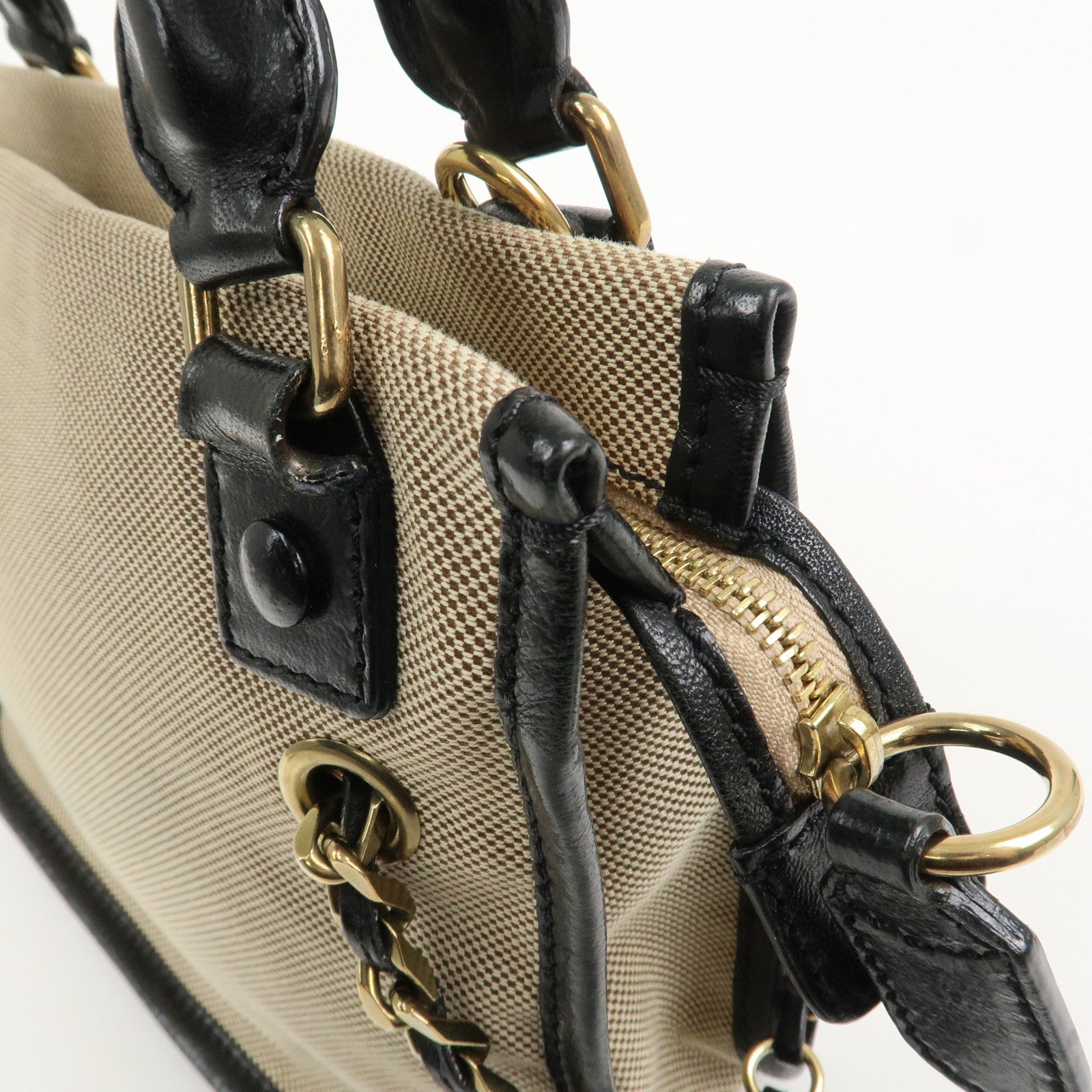 Chloe Harley Canvas Leather 2Way Bag Hand Bag Shoulder Bag Black