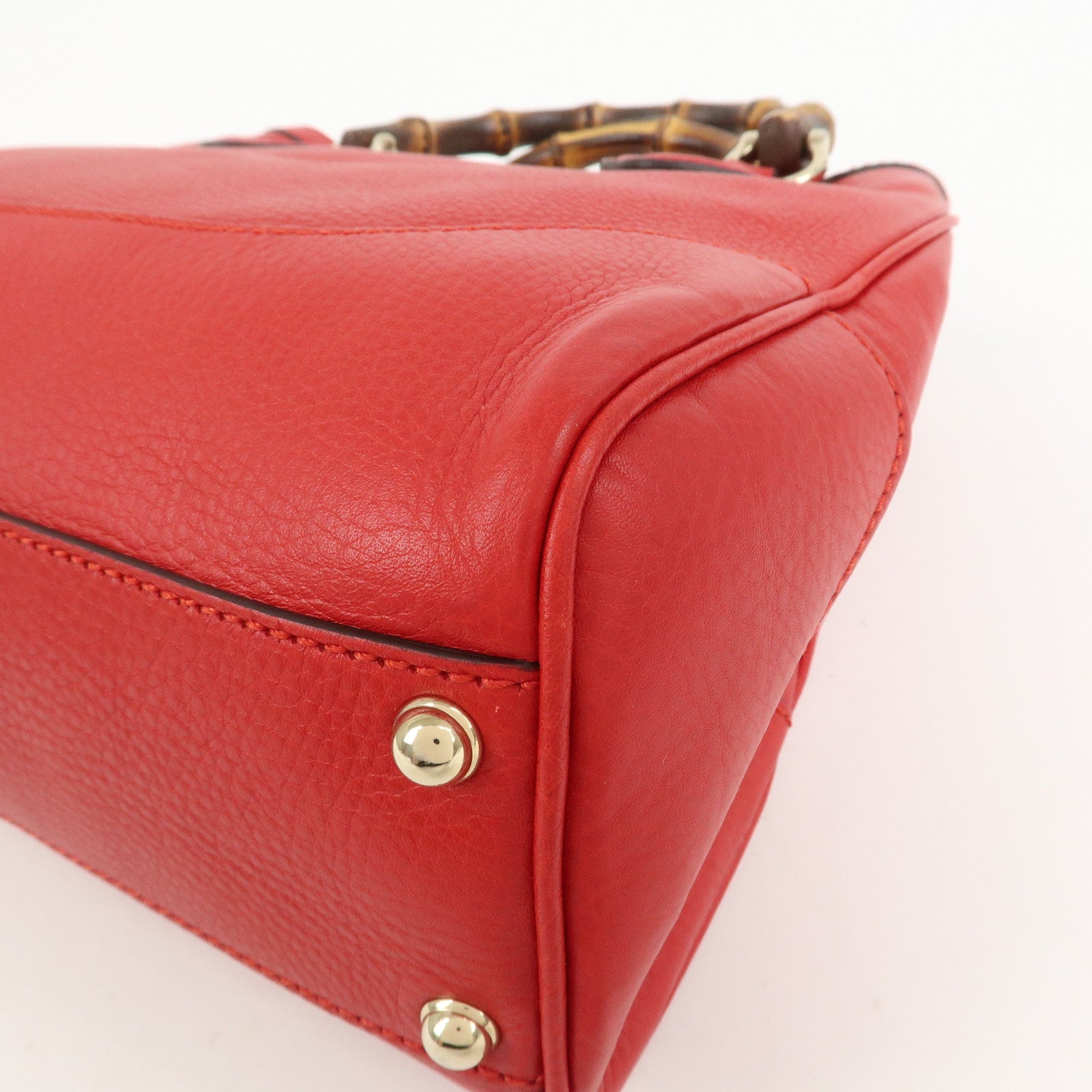 GUCCI Bamboo Leather 2Way Shoulder Bag Hand Bag Red 308360