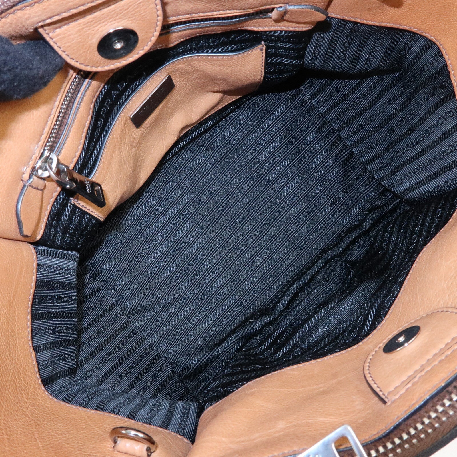 PRADA Triangle Logo Calf Leather 2Way Bag Hand Bag Brown BN2625