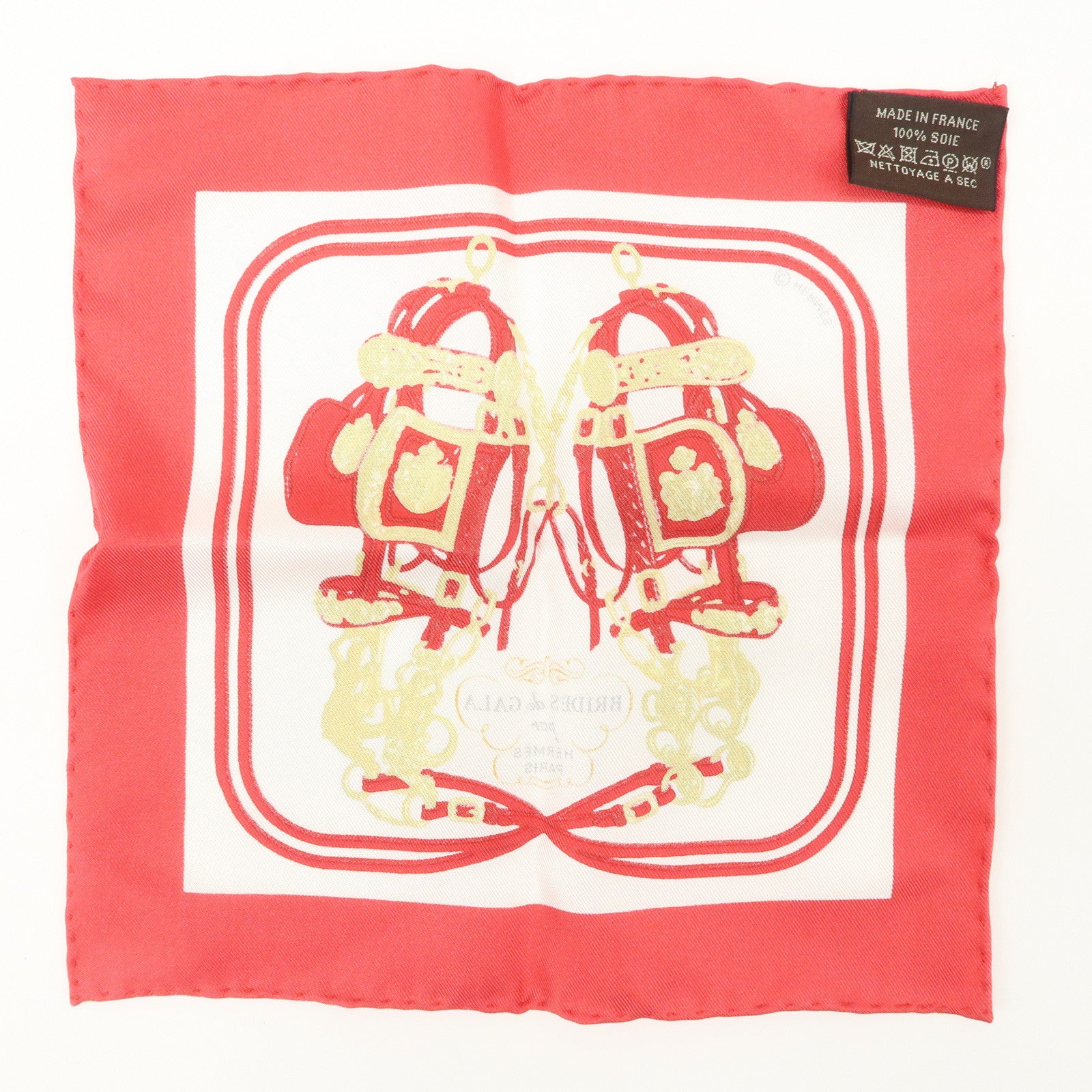 HERMES Carre Nano Silk 100% Scarf  BRIDES DE GALA White Red