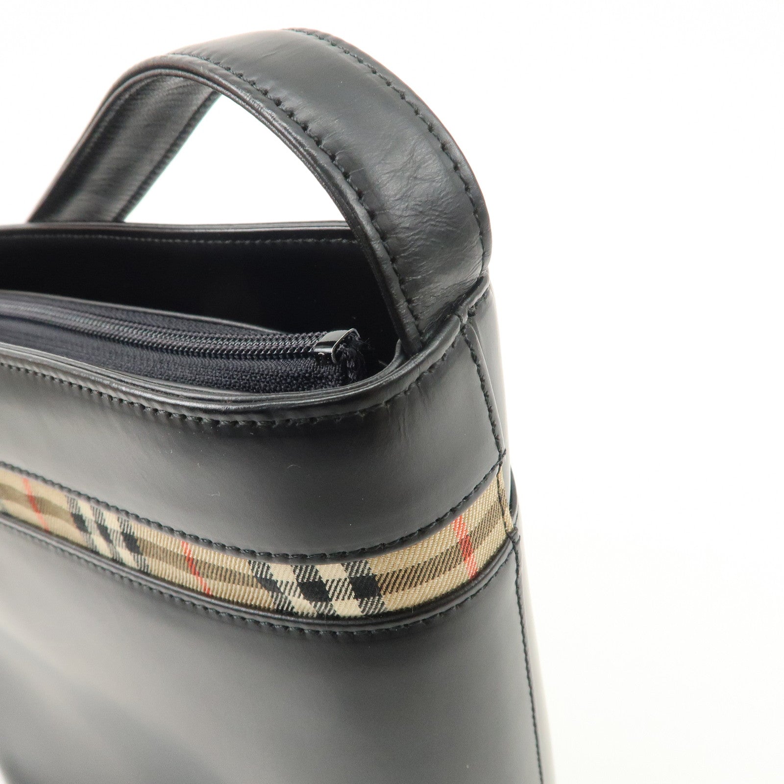 BURBERRY Burberrys Leather Shoulder Bag Black Silver Hardware Used