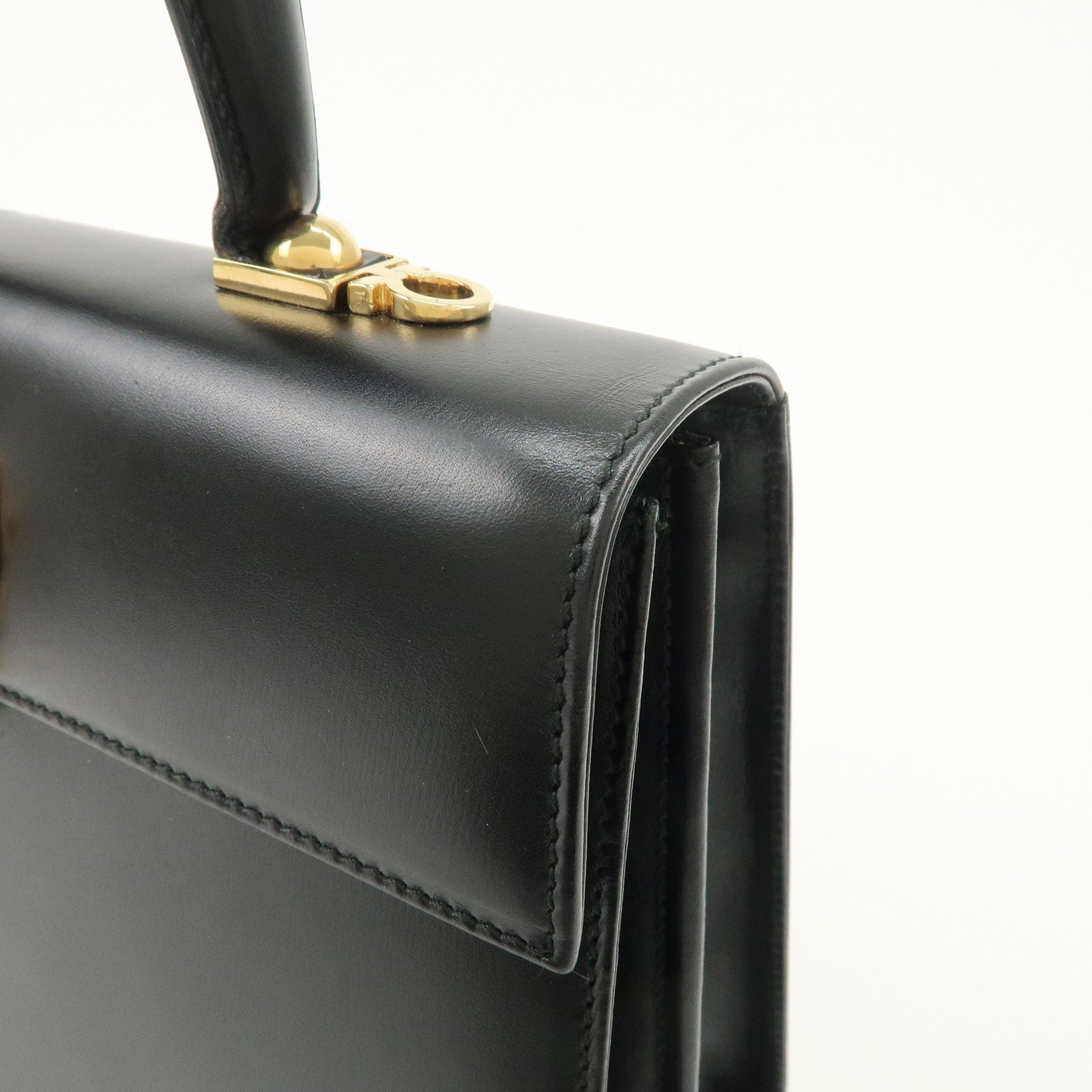 Ferragamo Gancini Leather 2Way Bag Hand Bag Shoulder Bag Black