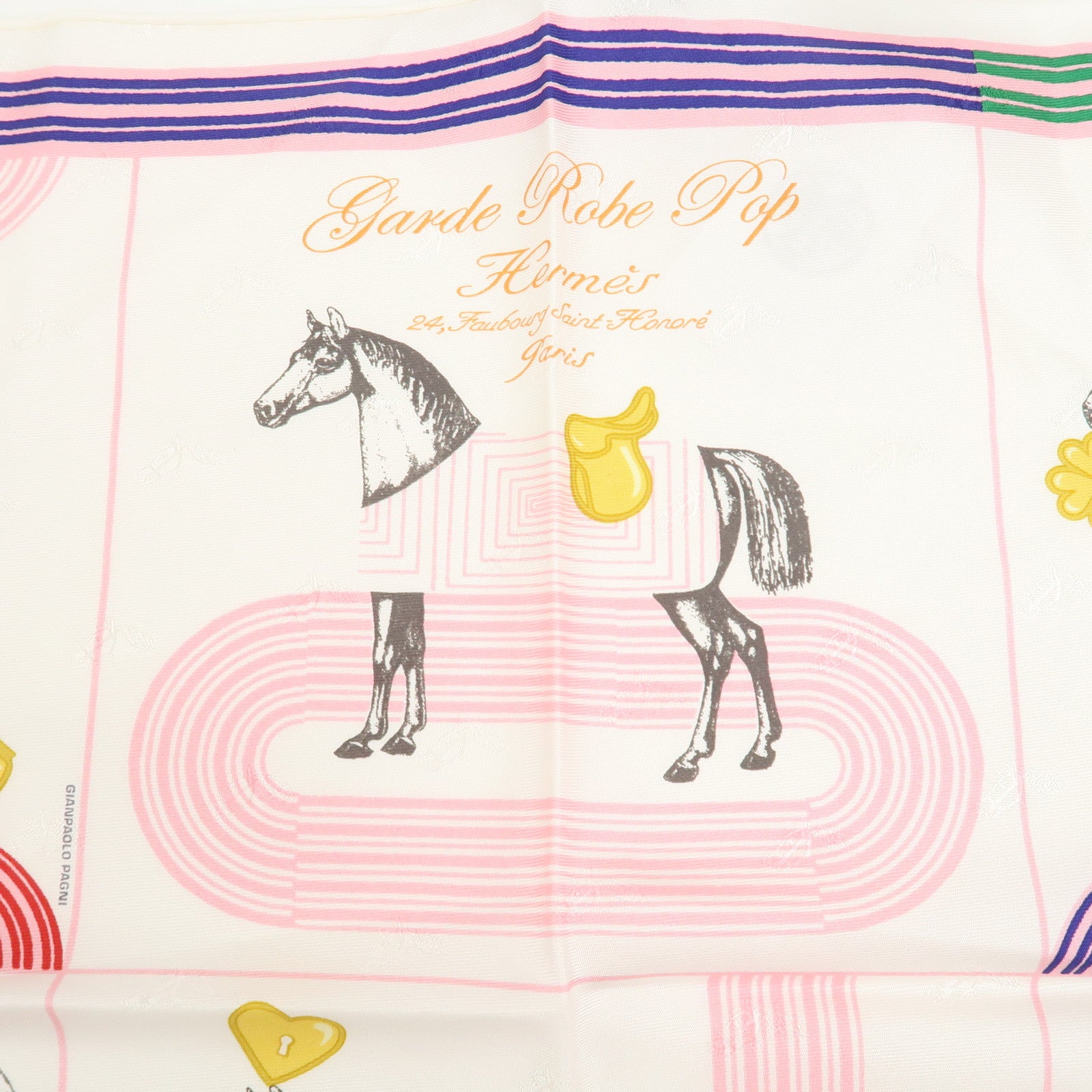 HERMES Pointu Bolduc Silk 100% Scarf Garde Robe Pop White Pink